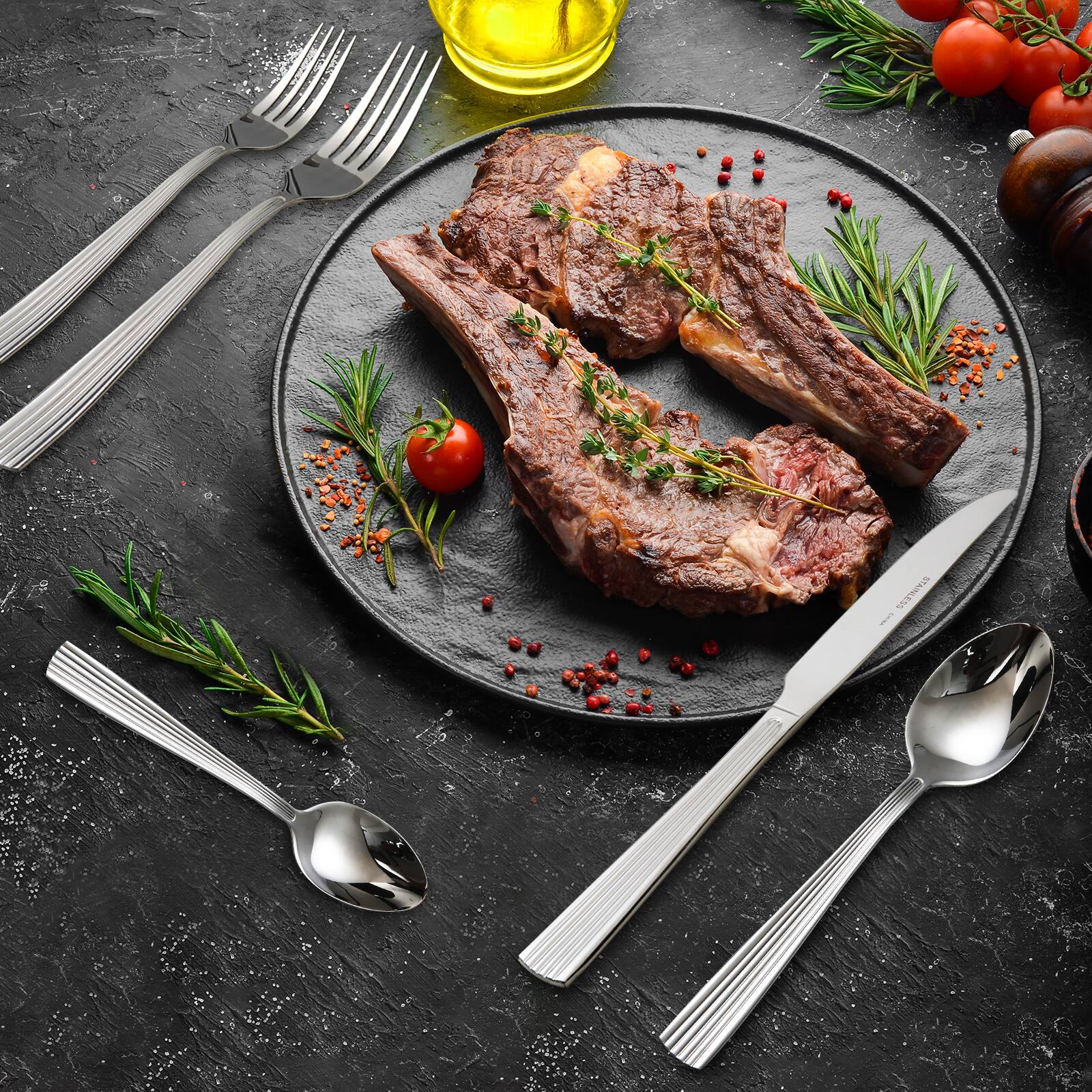 Alt View 1. KOOMADE - KOOMADE Flatware Empire20/ 40/45Pcs Stainless Steel Textured Finish Dishwasher Safe Includes Salad Fork Knife Spoon - 20PCS.