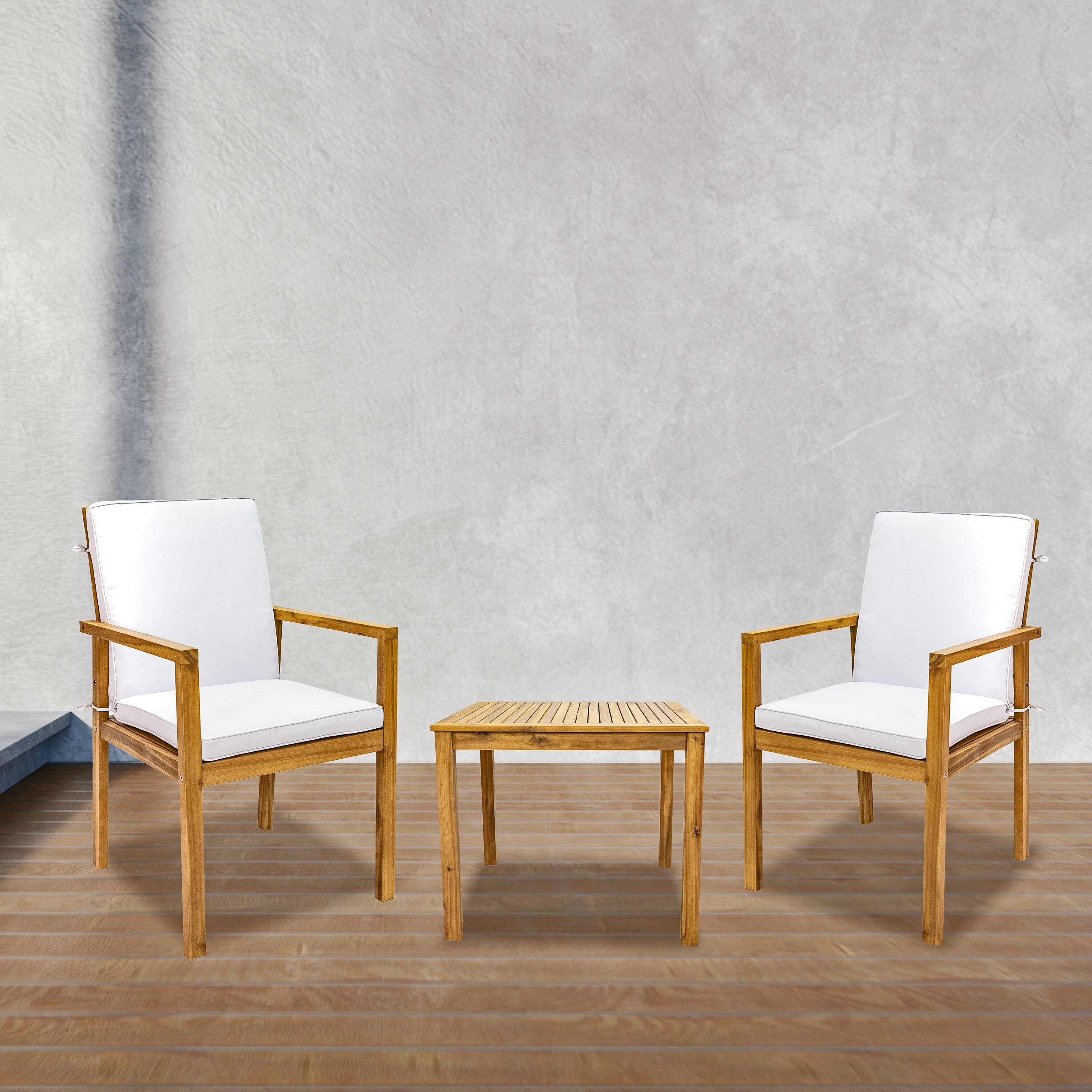 Alt View 9. Sunnydaze - Rodanthe Acacia Wood Outdoor Dining Chairs - Set of 2 - Natural/Bone White.