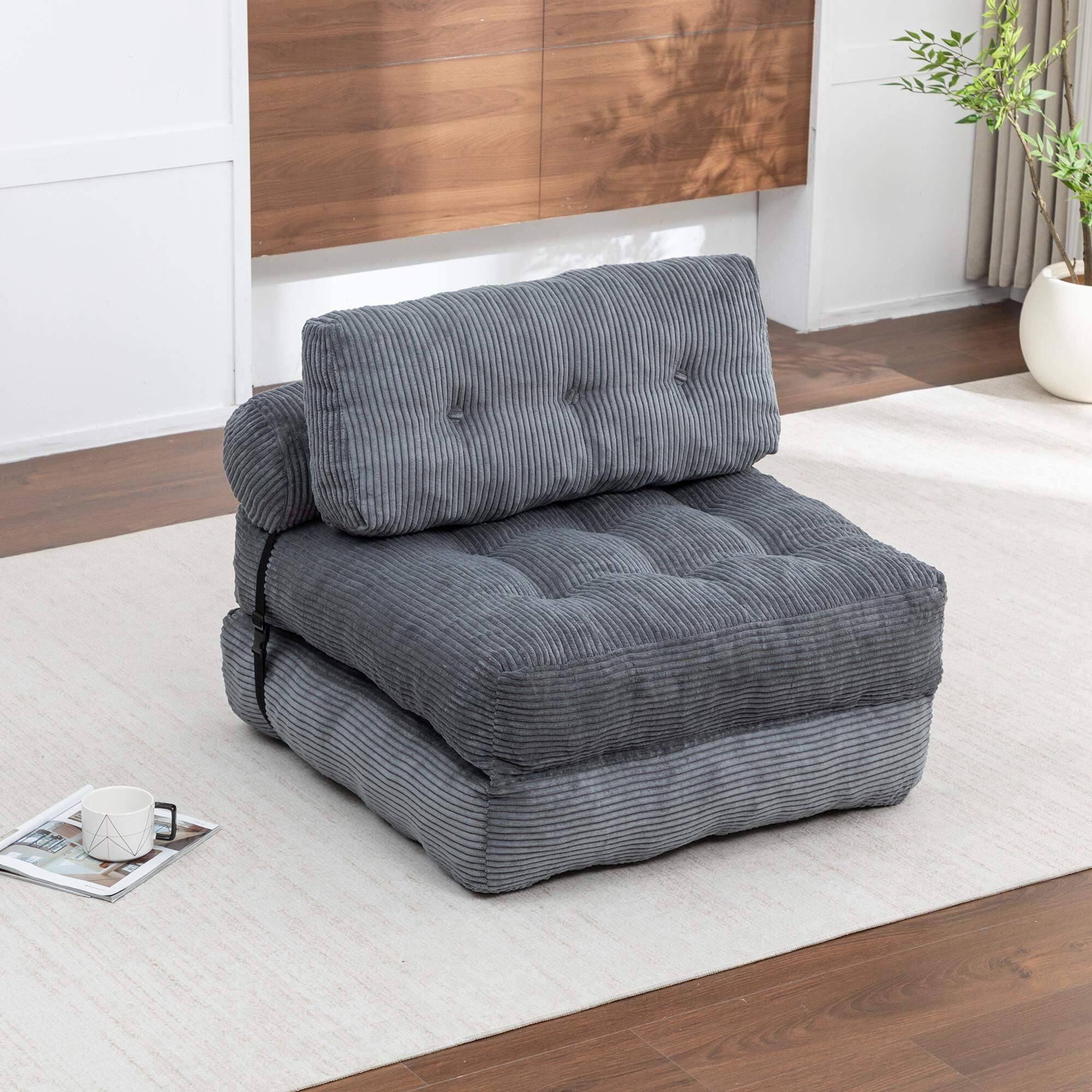 Angle. Roomtec - Folding Sofa Bed Convertible Sleeper Chair with Pillow Foldable Mattress with Back Support Portable Fold Out Chair Bed - Dark Gray.