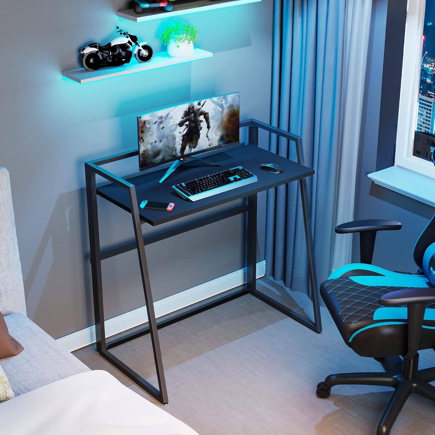 Alt View 2. Eureka Ergonomic - 33" Teak Wood Folding Computer Desk - No Assembly Small Space Workstation - Black.