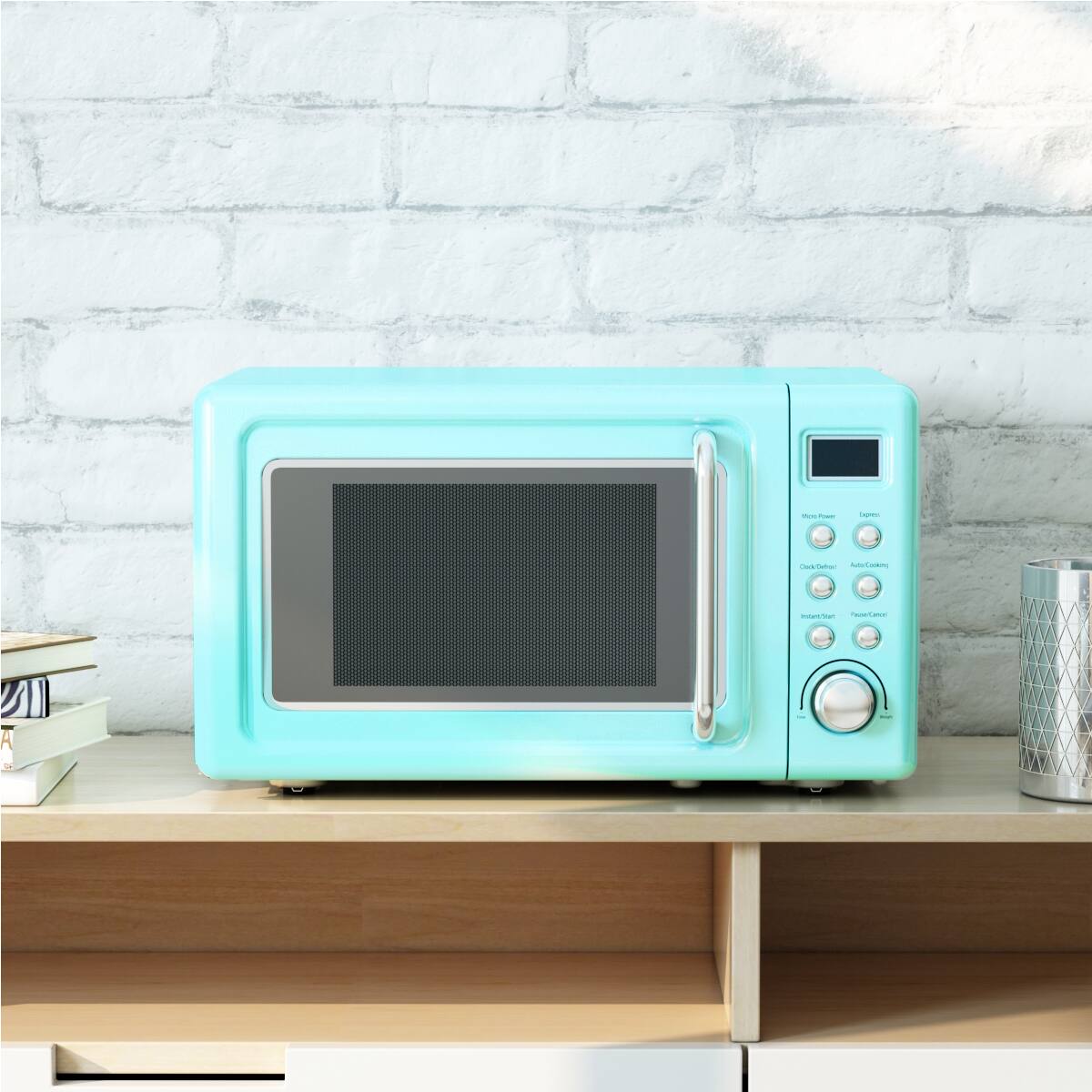 Alt View 1. Costway - Costway 0.7Cu.ft Retro Countertop Microwave Oven 700W LED Display Glass Turntable - Green.