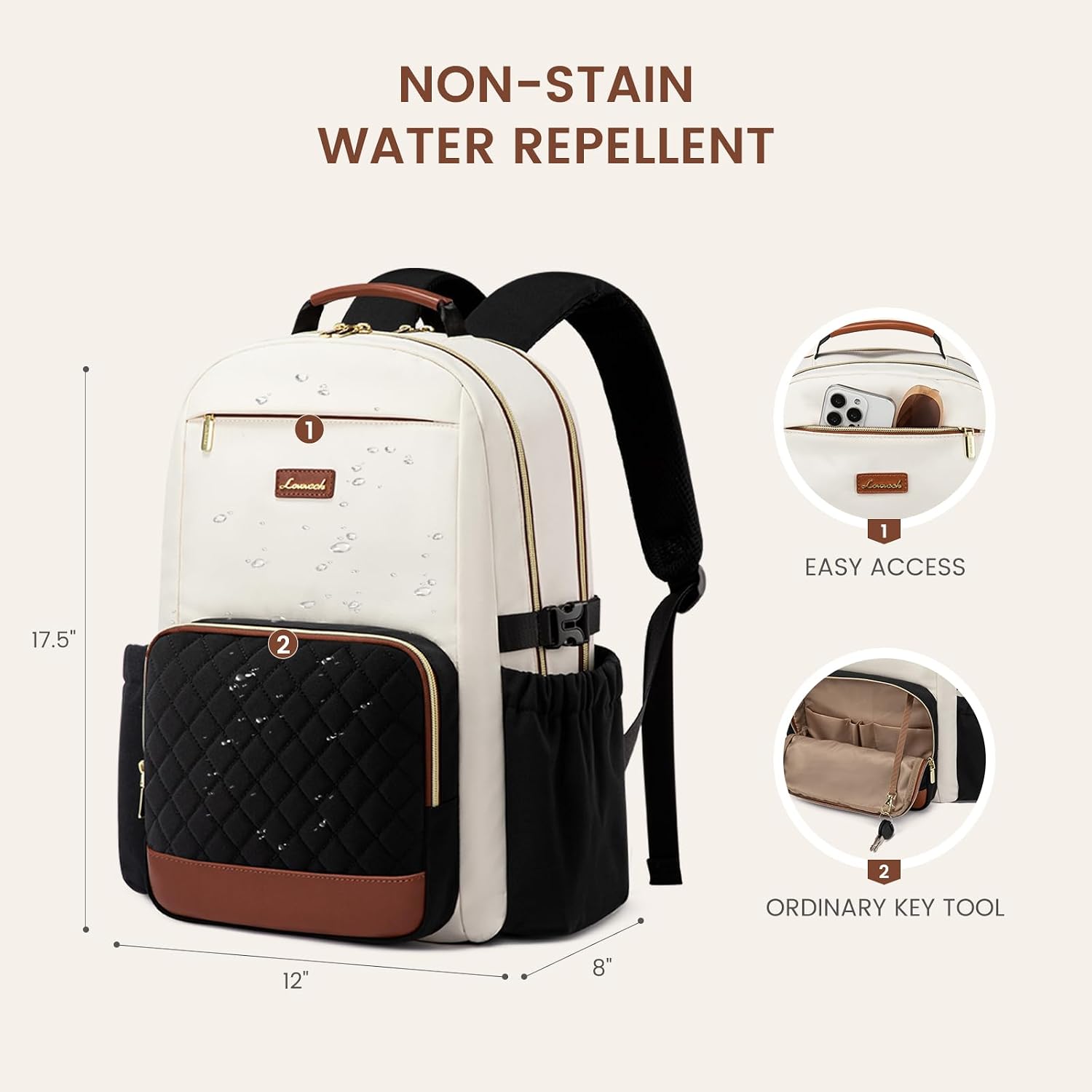 NON-STAIN WATER REPELLENT

1. Lawach
2. Lawaoh

EASY ACCESS
17.5

ORDINARY KEY TOOL
12"
8"