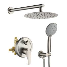 Boyel Living - 5-Spray Patterns with 2.3 GPM 10 in. Wall Mount Dual Shower Heads with Valve Included - Brushed Nickel