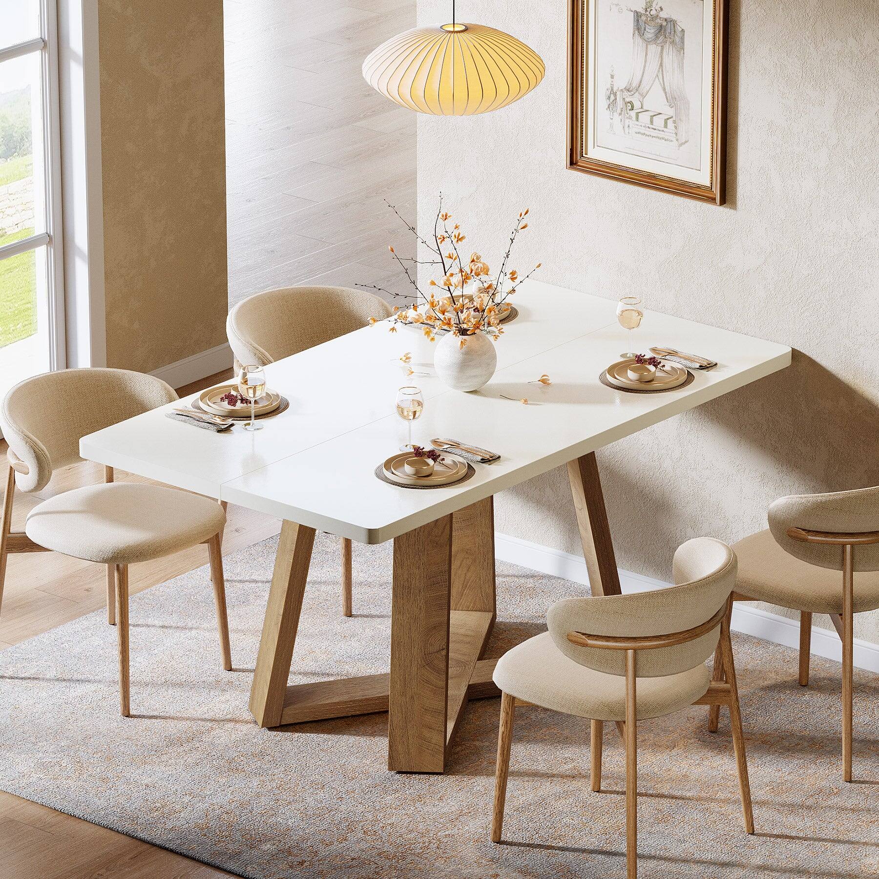 Back. Tribesigns - Modern Dining Table with Engineered Wood Construction and Wood Grain Finish for Kitchen and Living Room - White.
