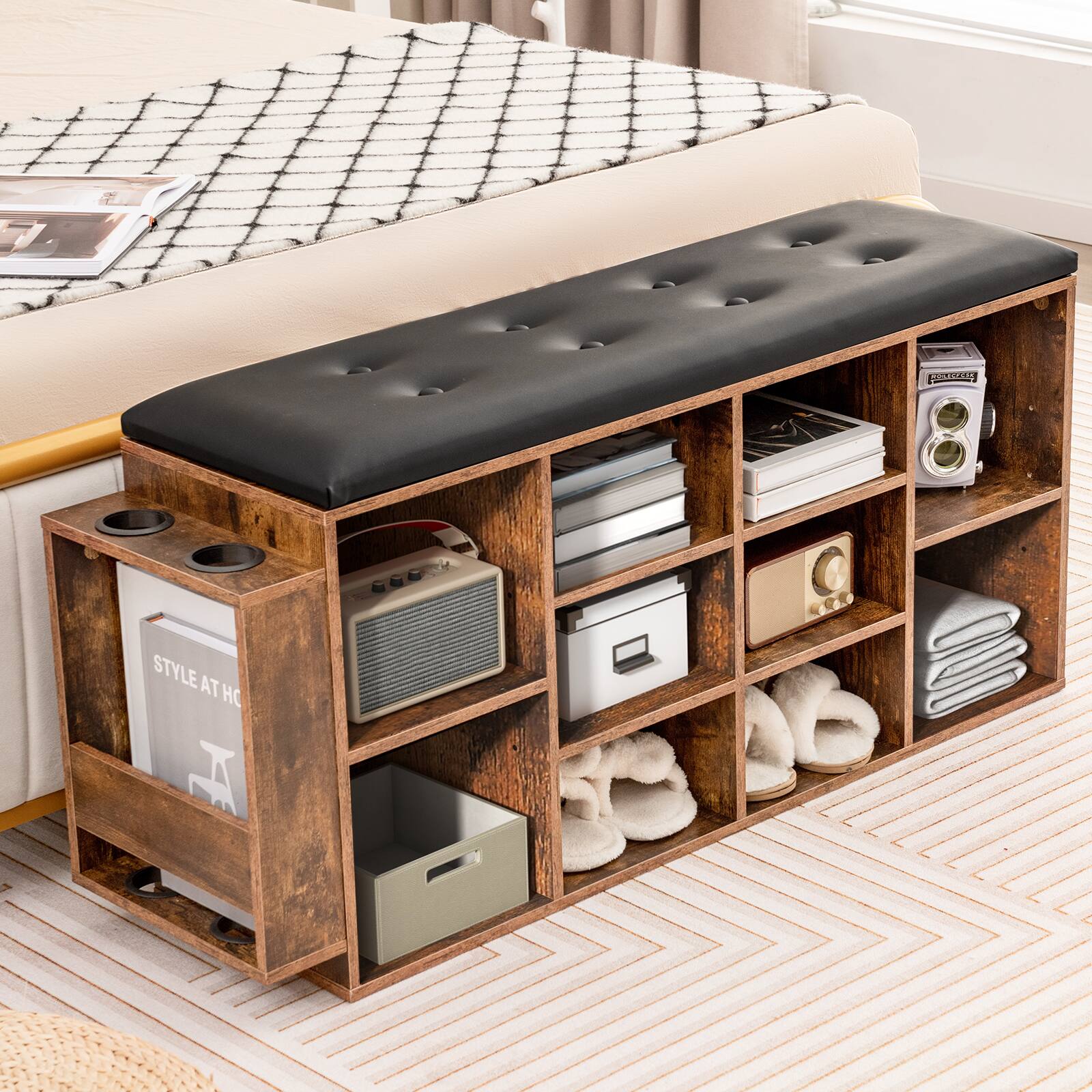 Alt View 7. Ecooso - Shoe Storage Bench with Umbrella Stand and Adjustable Shelf - Brown.