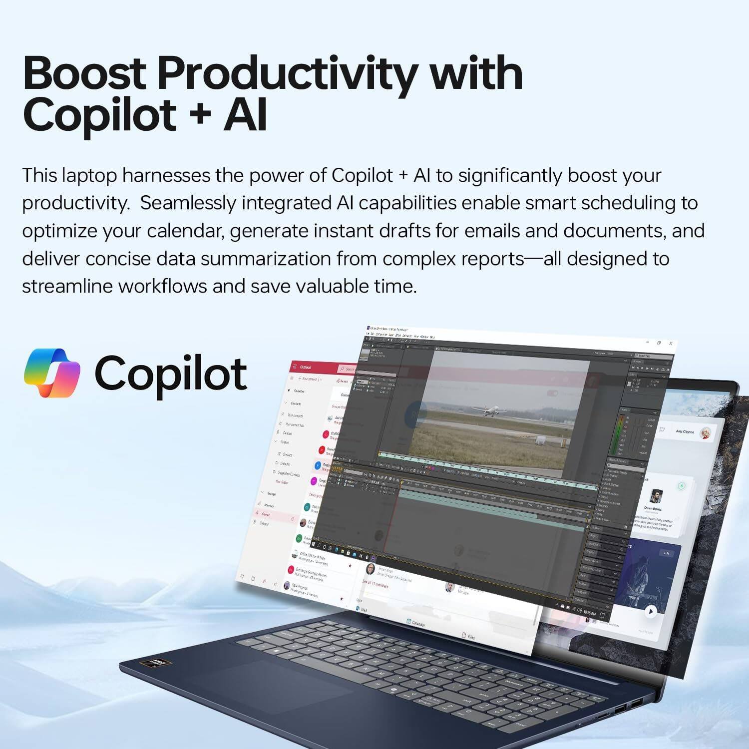 Boost Productivity with Copilot + AI

This laptop harnesses the power of Copilot + AI to significantly boost your productivity. Seamlessly integrated AI capabilities enable smart scheduling to optimize your calendar, generate instant drafts for emails and documents, and deliver concise data summarization from complex reports—all designed to streamline workflows and save valuable time.

Copilot