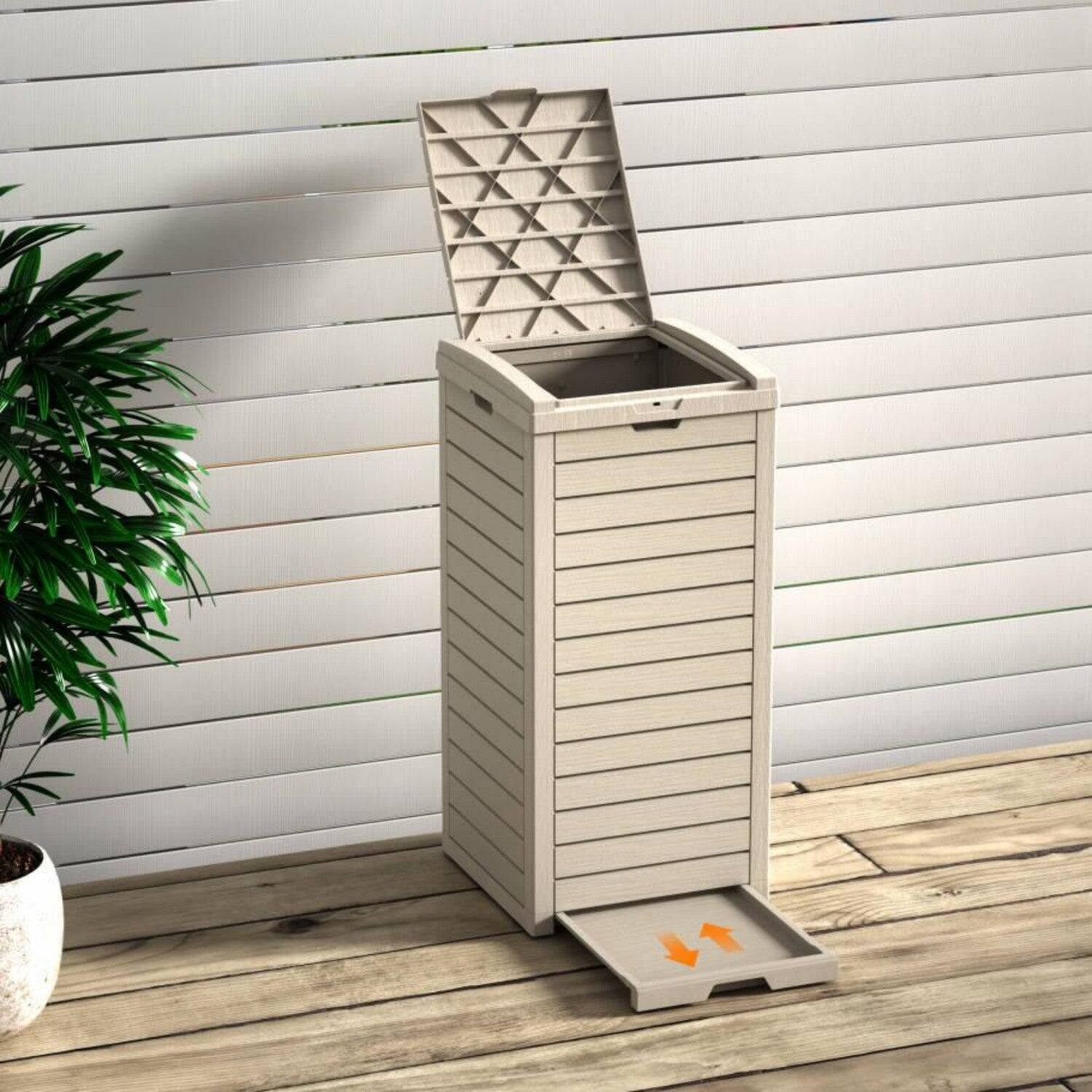 Alt View 5. Mondawe - 31 Gallons PP All-Weather Outdoor Trash Can - Light Brown.
