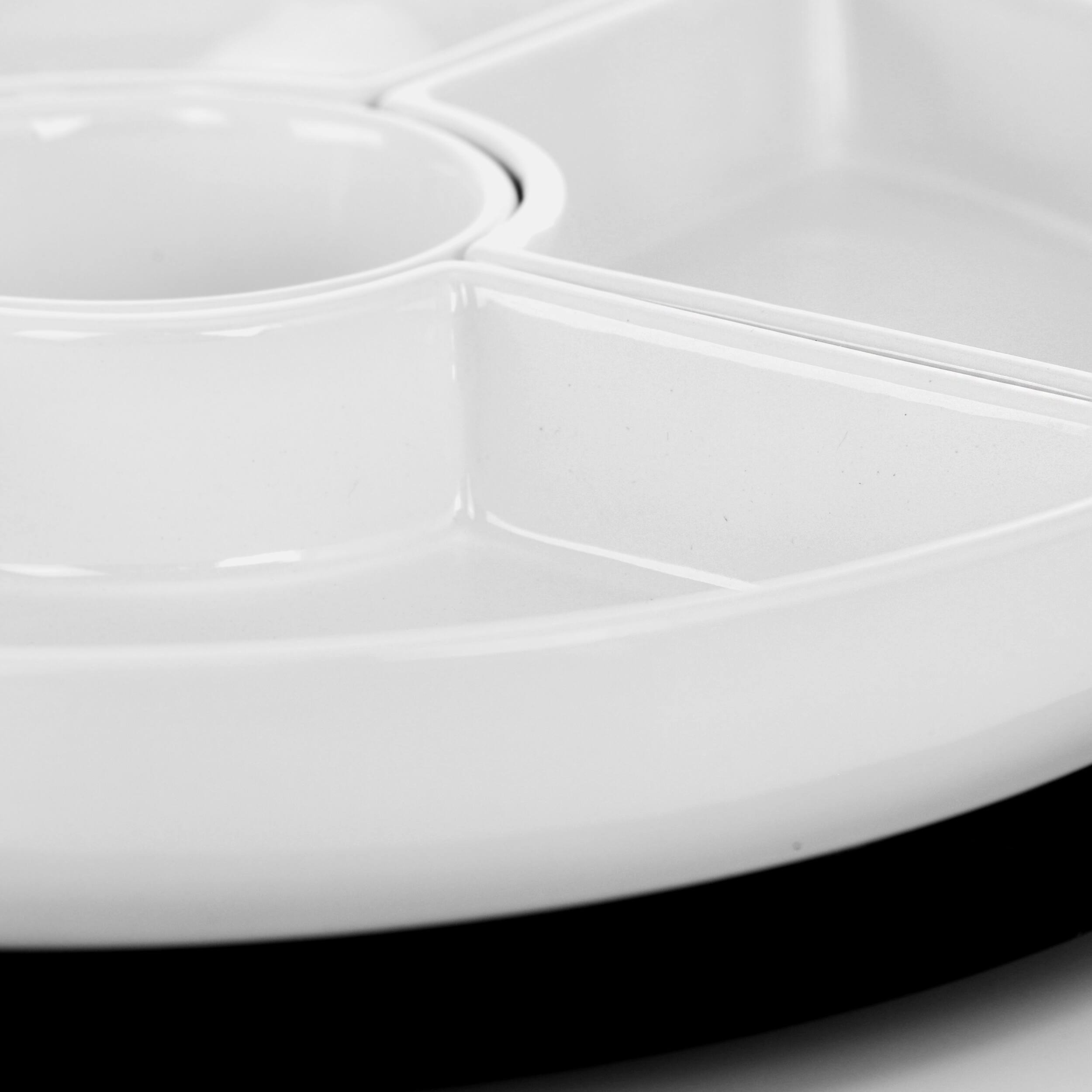 Alt View 2. Gibson - Gibson Elite Gracious Dining 6 Piece Stoneware Sectional Serving Set with Revolving Wood Tray - White.