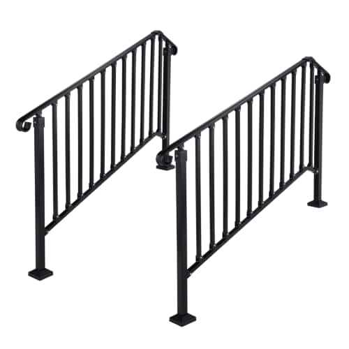 Winado - 2PCS Handrails Steps Stair Fits 4-5 Steps Hand Rail, Adjustable Stair Railing for Indoor Outdoor Yard Concrete Porch - Black