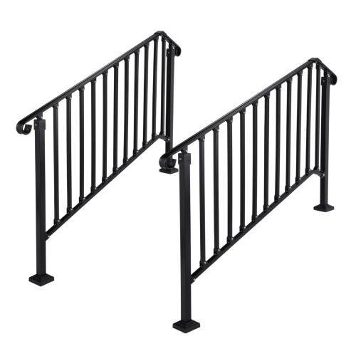 Front. Winado - 2PCS Handrails Steps Stair Fits 4-5 Steps Hand Rail, Adjustable Stair Railing for Indoor Outdoor Yard Concrete Porch - Black.