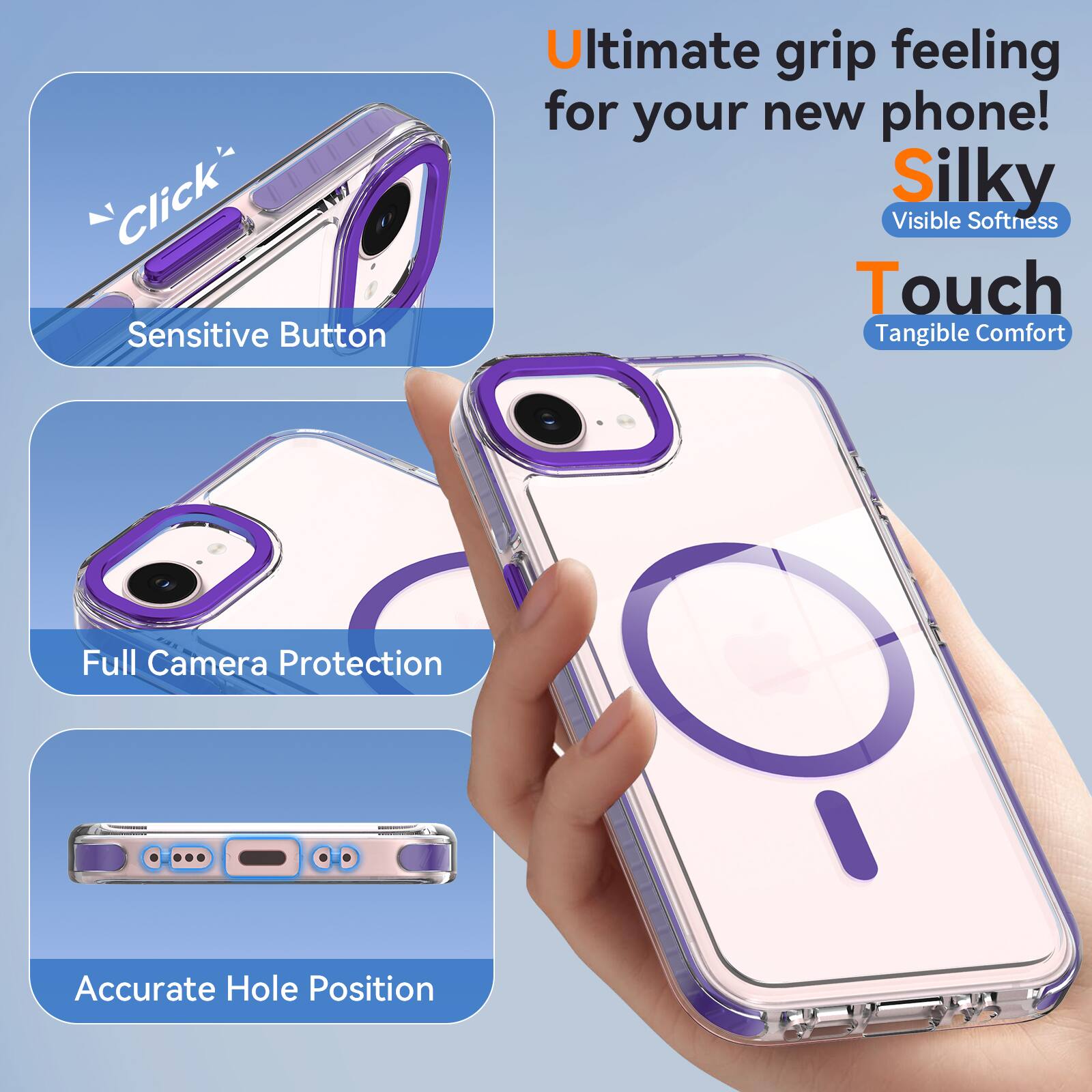 Click* Sensitive Button

Ultimate grip feeling for your new phone! Silky Visible Softness Touch Tangible Comfort

Full Camera Protection

Accurate Hole Position