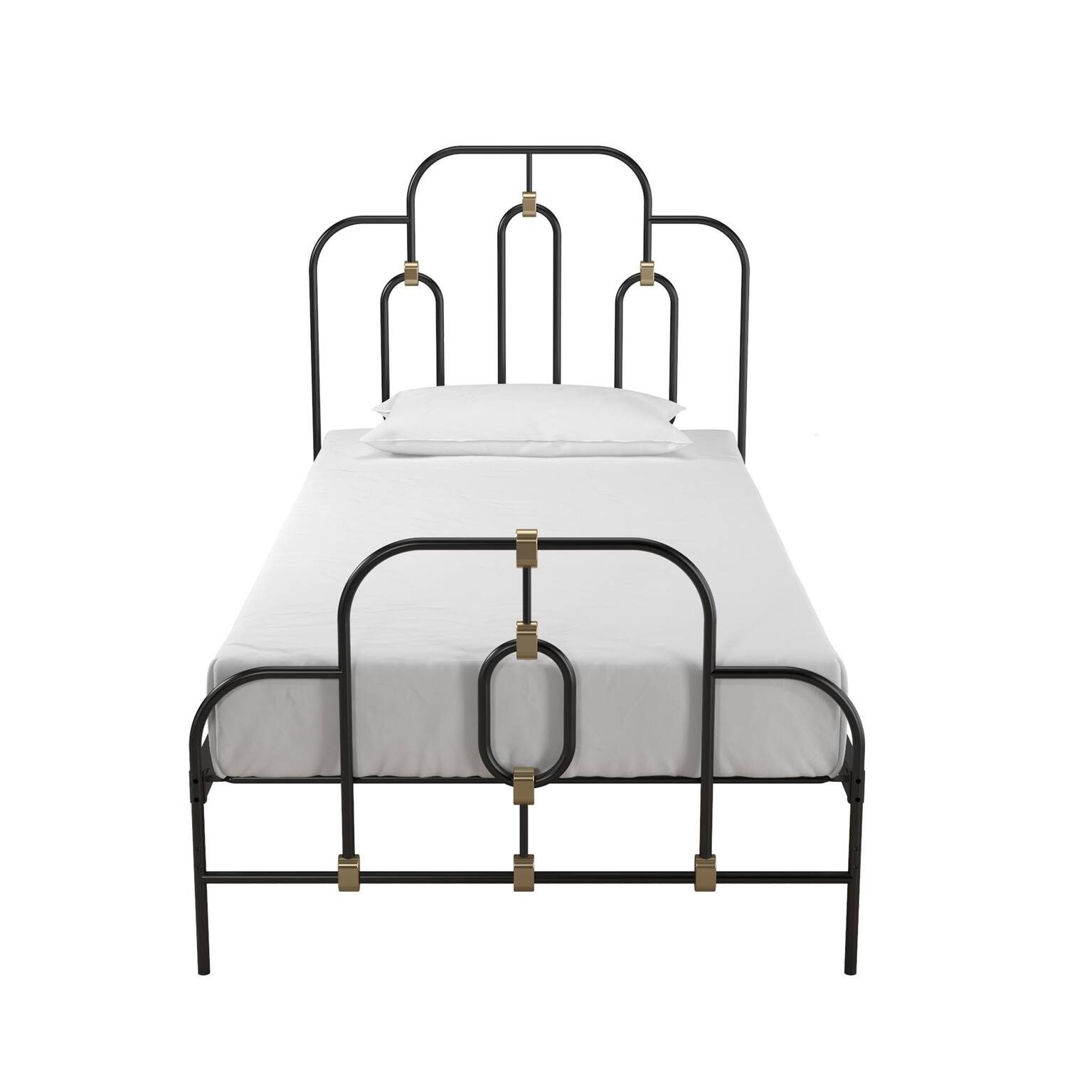 Left. Hivvago - Twin size Farmhouse Adjustable Height Platform Bed in Black Gold Metal Finish - Black.