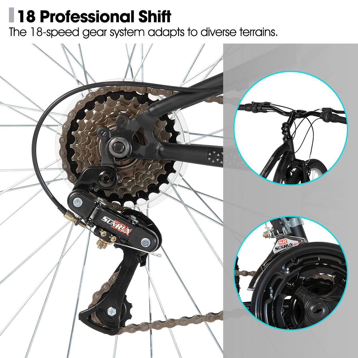 18 Professional Shift  
The 18-speed gear system adapts to diverse terrains.