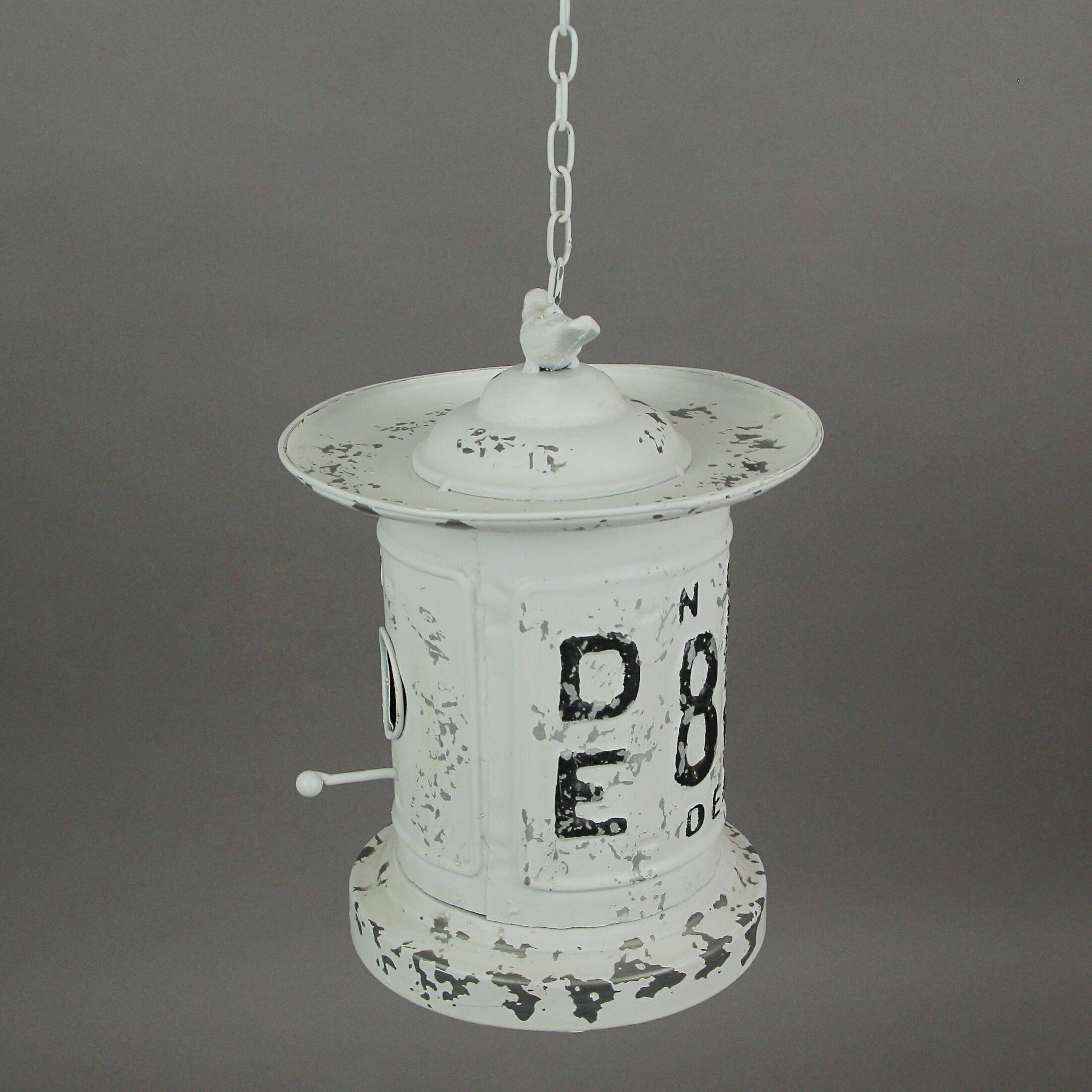 Alt View 1. PD Home & Garden - Antiqued White and Black Vintage License Plate Design Metal Hanging Birdhouse / Birdfeeder - White.