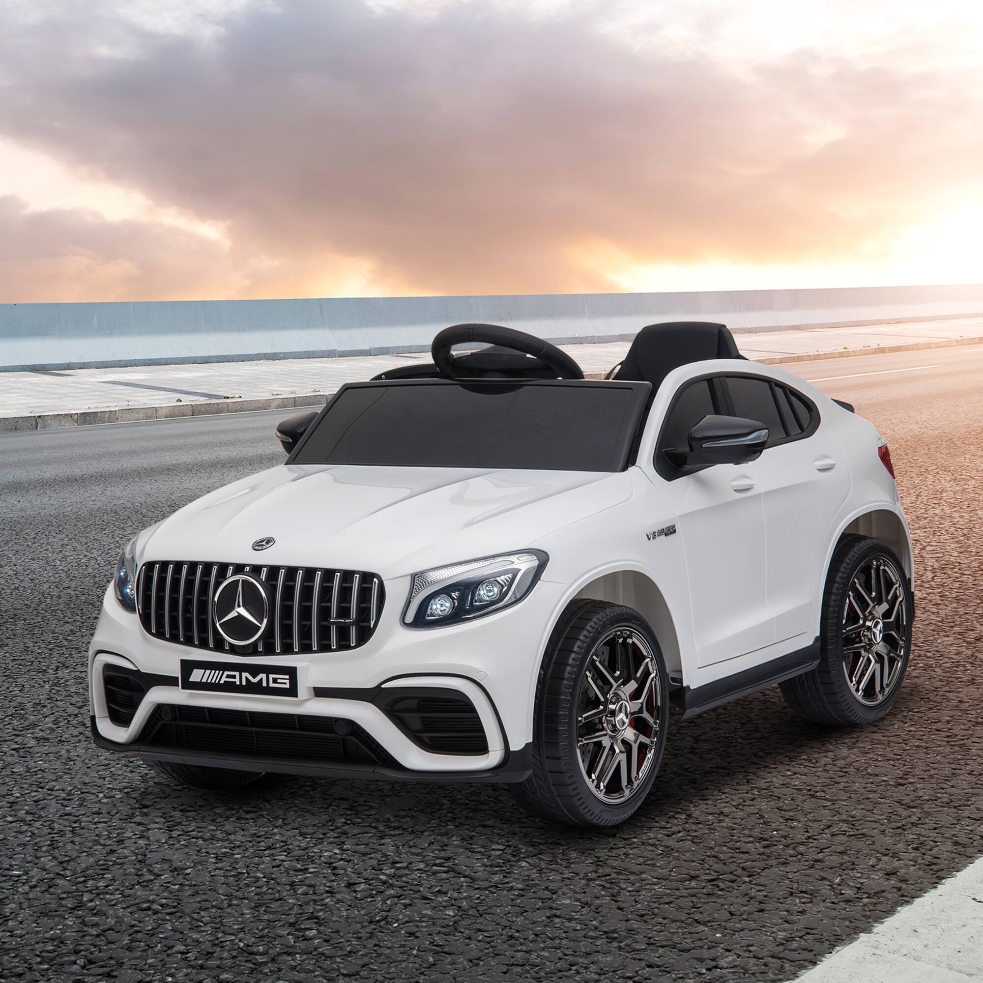 Alt View 1. Ecooso - 12V Kids Ride-On Mercedes AMG GLC63S Coupe with Remote, 2 Speeds, Lights, Music & Suspension for Ages 3-6 - White.