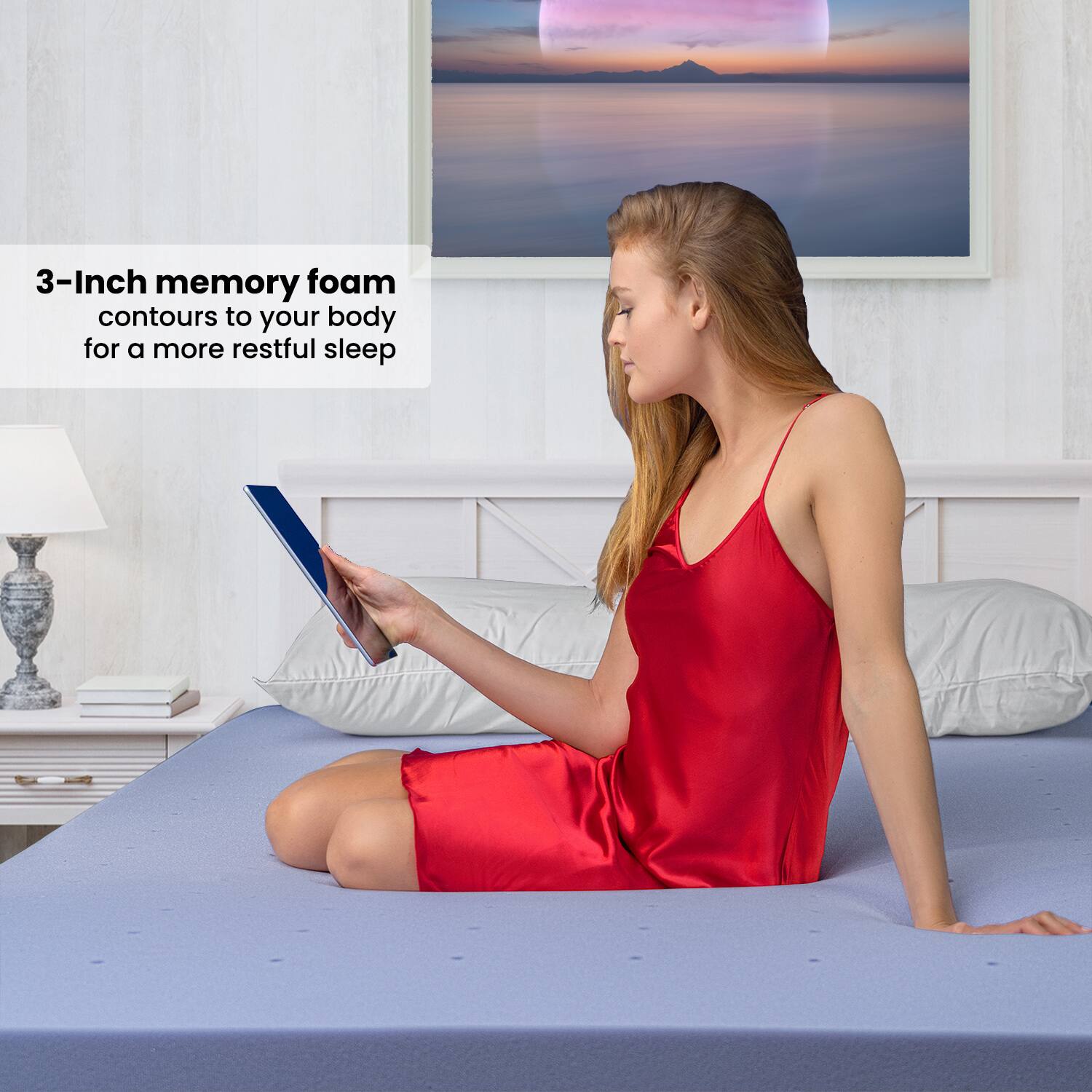 3-Inch memory foam contours to your body for a more restful sleep