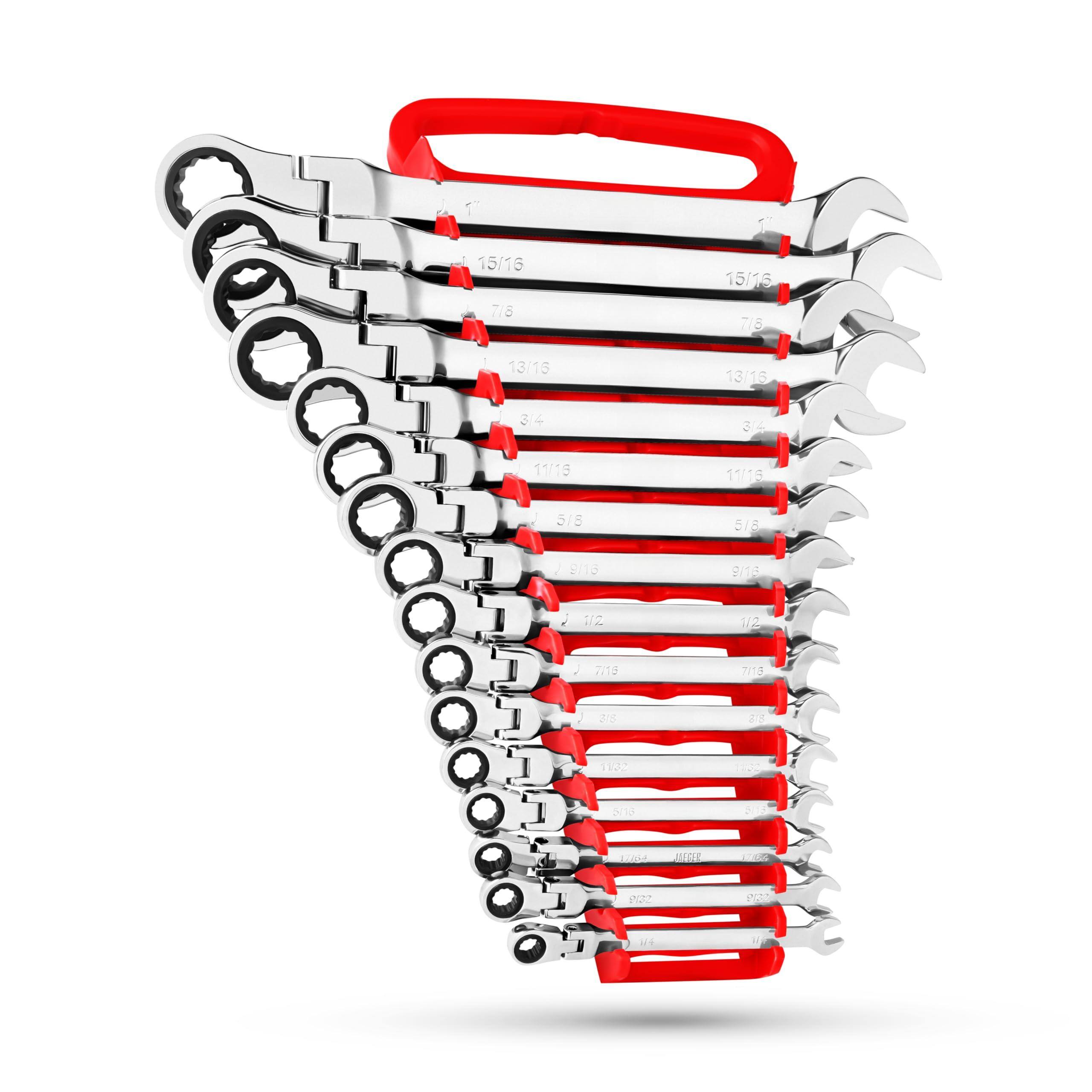 JETRANSPORT - 16pc In/sae Flex Head Tightspot Ratcheting Combination Wrench Set With Lock-in Rack - Inch Flexhead - 16pc SAE/Inch Flex Head Set Flex Head Ratchet