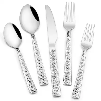Front. Dazzed Corner - 40-Piece Stainless Steel Square Flatware Set for 8, Food-Grade Tableware Cutlery Set,Mirror Finish - Silver.