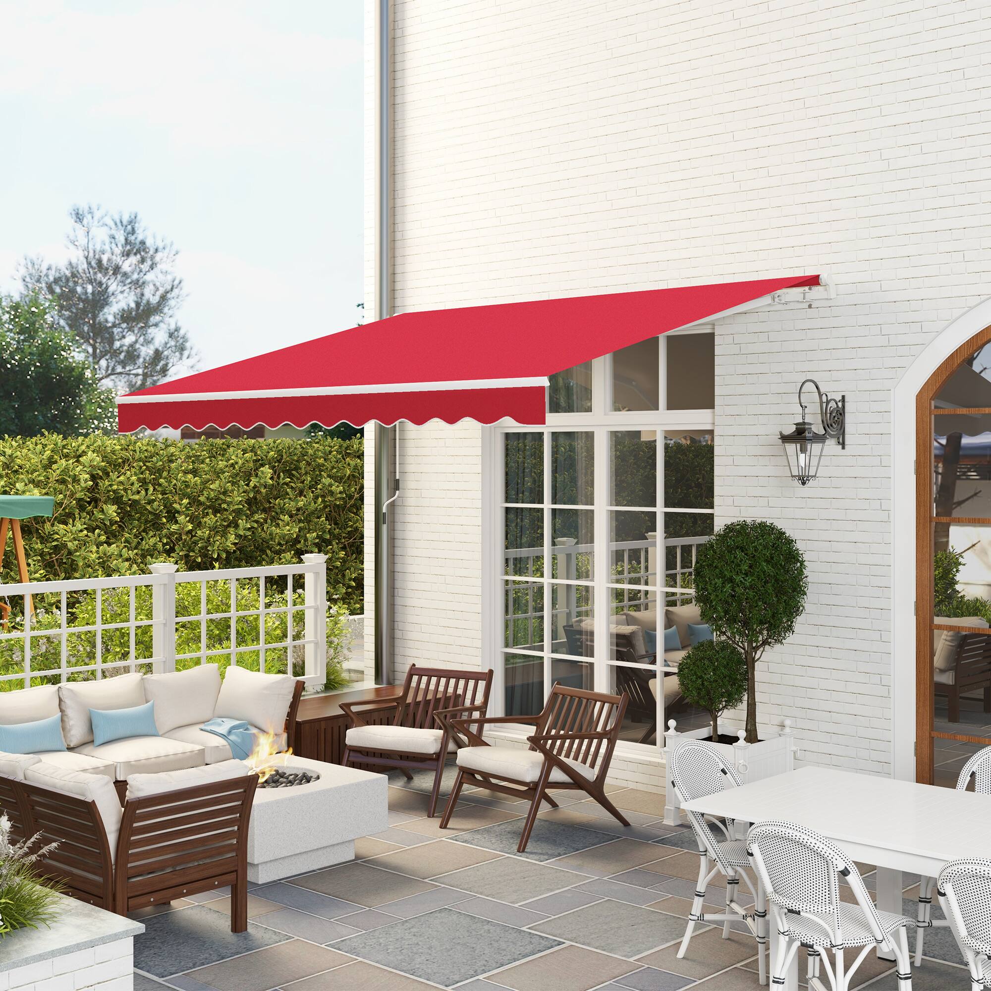 Alt View 1. Outsunny - 12' x 10' Retractable Awning Patio Awnings Sun Shade Shelter with Manual Crank Handle, 280g/m² UV - Wine Red.