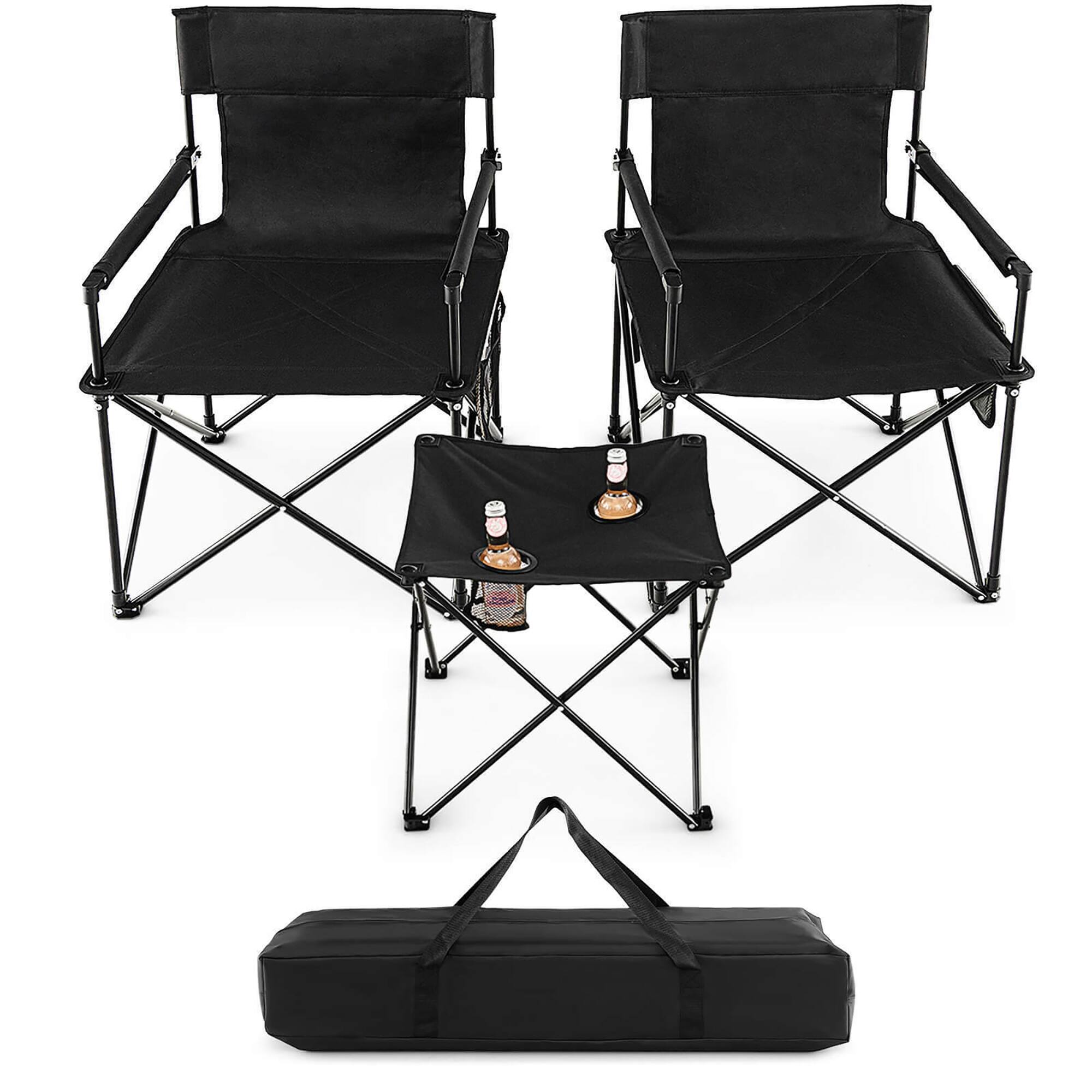 Alt View 9. Gymax - Gymax Folding Camping Chair Set of 3 Portable Lawn Chair & Side Table w/ 2 Cup Holders - Black.