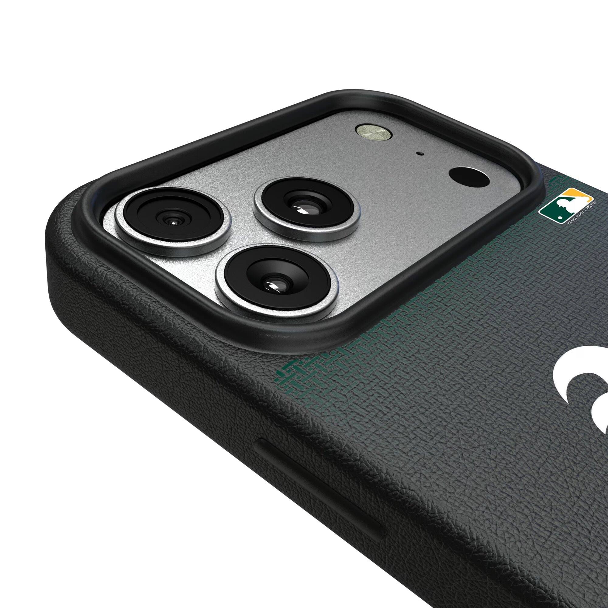 Alt View 2. Keyscaper - Athletics Linen Logo iPhone Magnetic Bump Case - 15 Pro Max - Black.