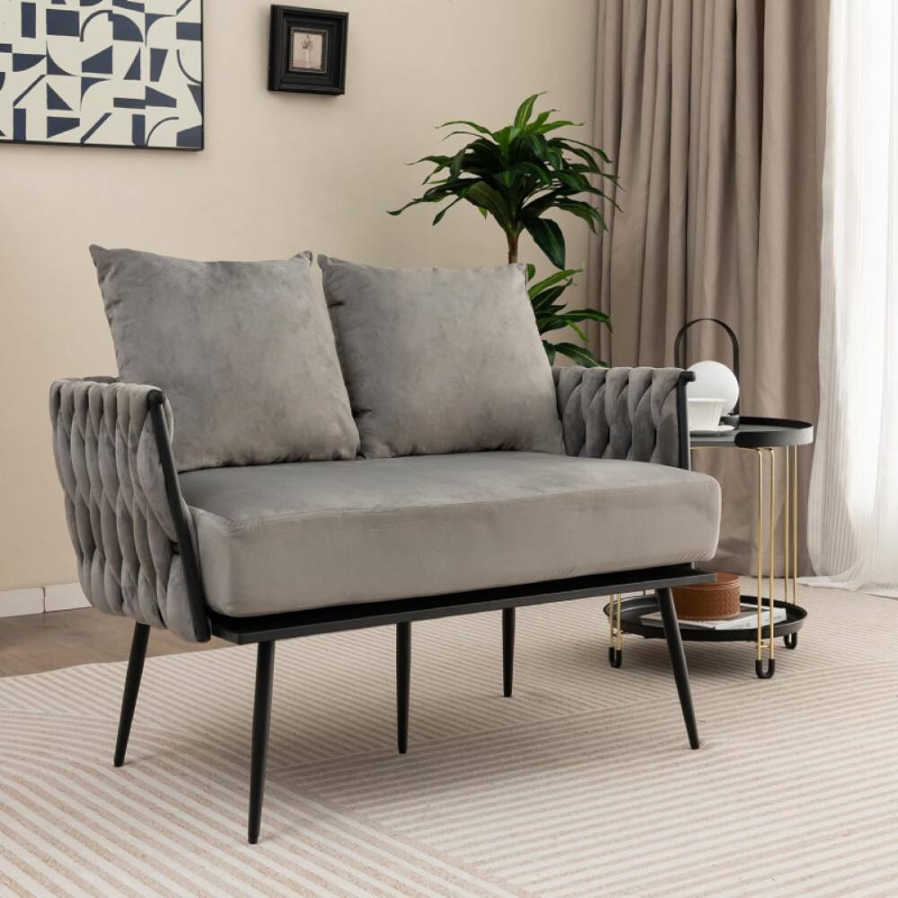 Alt View 1. Electra Tech Xpress - UPHOLSTERED DUTCH VELVET LOVESEAT SOFA - Gray - Gray.
