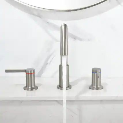 Front. Boyel Living - 8 in Widespread Double Handle 1.2 GPM Bathroom Faucet with Quick Connect Hose and Water Supply Hose in Brushed Nickel - Brushed Nickel.
