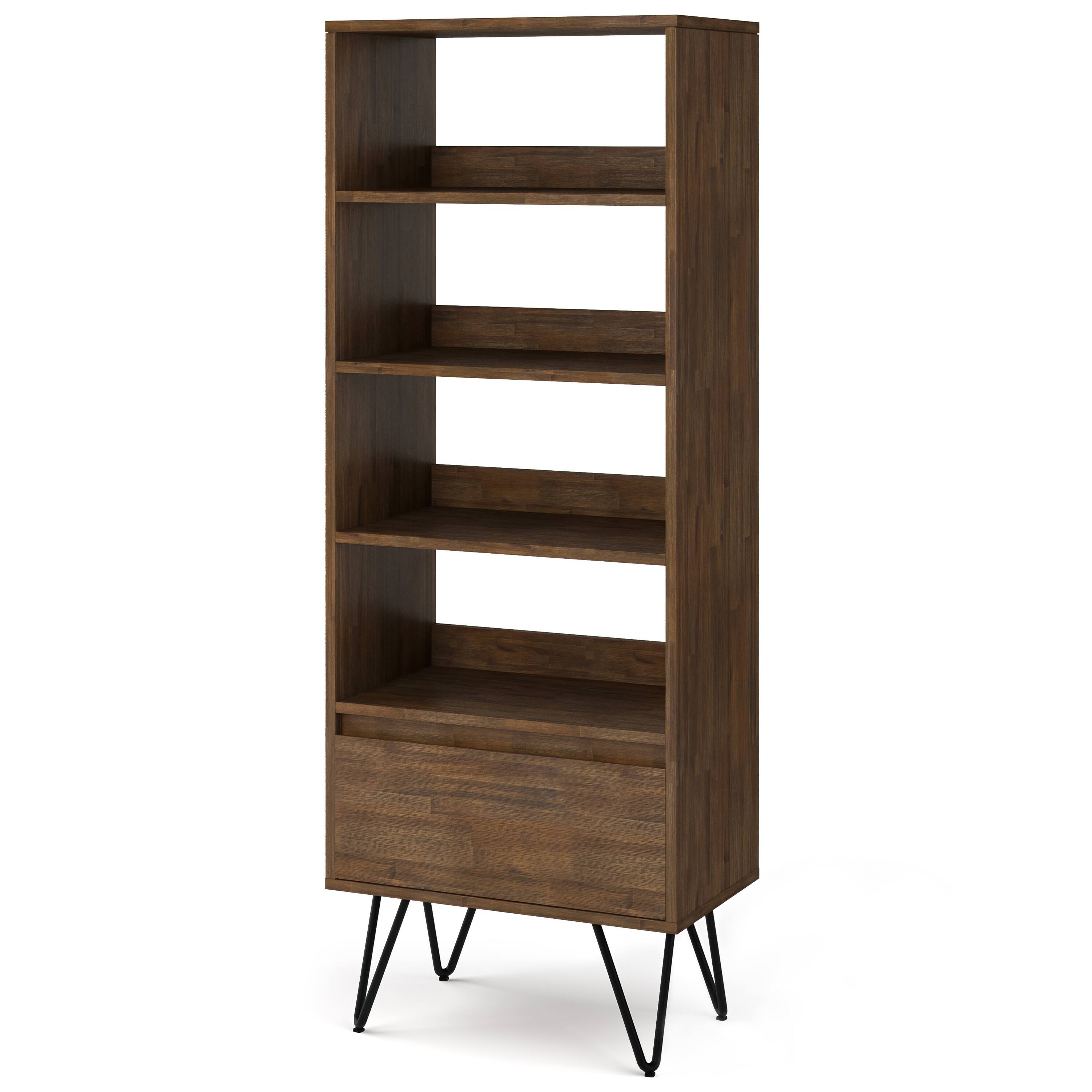 Angle. Simpli Home - Chase Tall Bookcase - Rustic Natural Aged Brown.