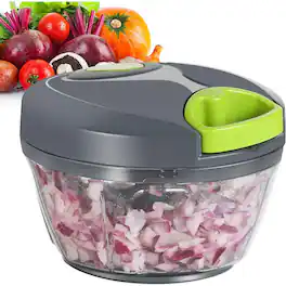 PARKER SLATER - Manual Food Processor with Pull String – 500ml Chopper for Garlic, Onion, Fruits, Nuts, Herbs, and Veggies - Gray