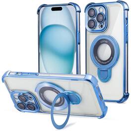 Entronix - Magnetic iPhone 13 Pro Max Case - Clear Back Luxury Glossy Gripstand - Blue