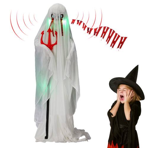 Alt View 1. Winado - Halloween 4.3FT Scary Grim Reaper Skeleton Man with Light Animatronic Prop Decoration for Indoor Outdoor Holiday Garden - White.