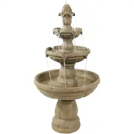 Sunnydaze - Fiberglass Outdoor 3-Tier Water Fountain - Light Brown