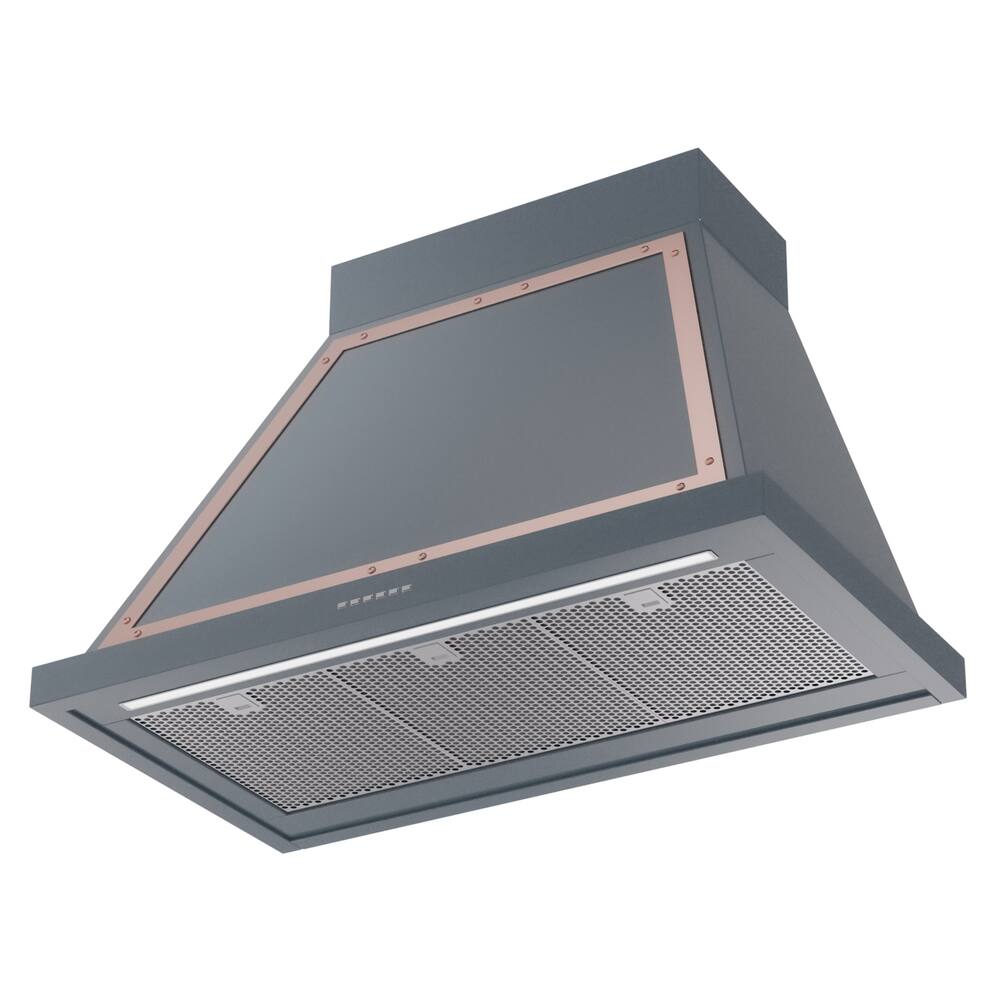 Alt View 2. ILVE - ILVE Nostalgie II Noblesse 36 inch Ducted Wall Mount Range Hood with 600 CFM (Blue Grey, Copper Trim) - Blue Grey.