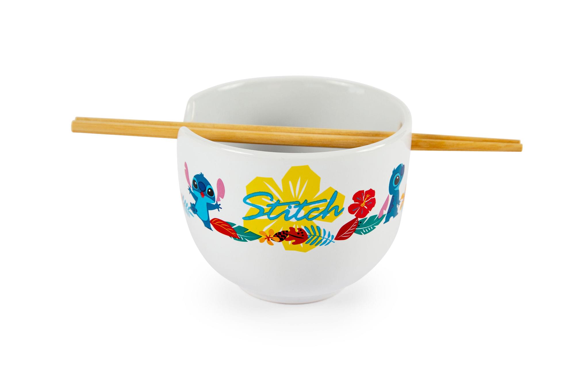 Front. Ukonic - Disney Lilo & Stitch Japanese Dinnerware Set | 16-Ounce Ramen Bowl, Chopsticks - White.