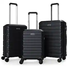 Costway - 3-Piece Hardside Luggage Set (20/24/28 Inch) with 8-Spinner Wheels, 3-Digital Lock - Black