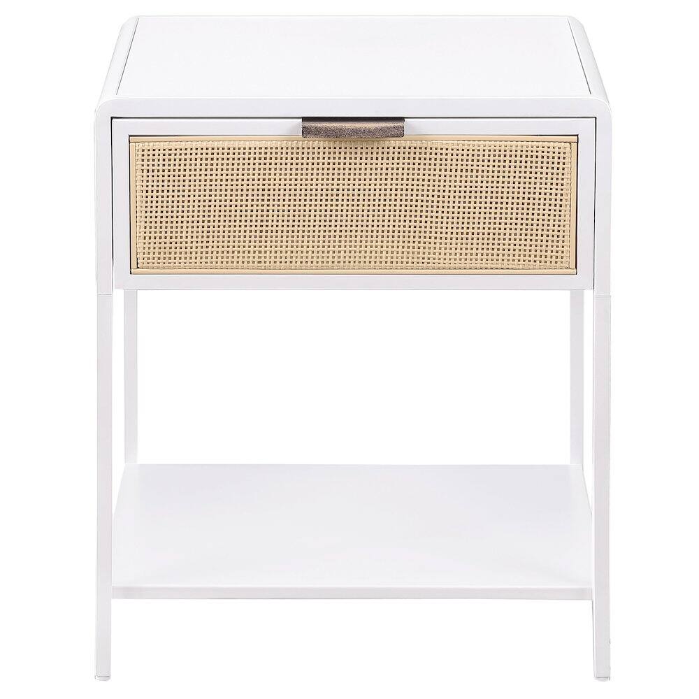 Alt View 2. Coaster Co. of America - Amherst 1-drawer Radio Weave Cane Metal Bedside Table White - White.