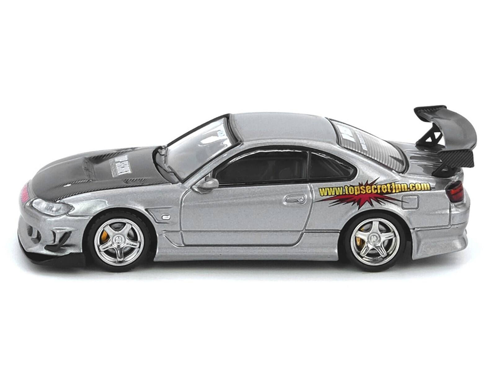 Alt View 2. Inno Models - Nissan "Top Secret" Silvia (S15) RHD (Right Hand Drive) Silver Metallic with Carbon Hood 1/64 Model Car by Inno Models.