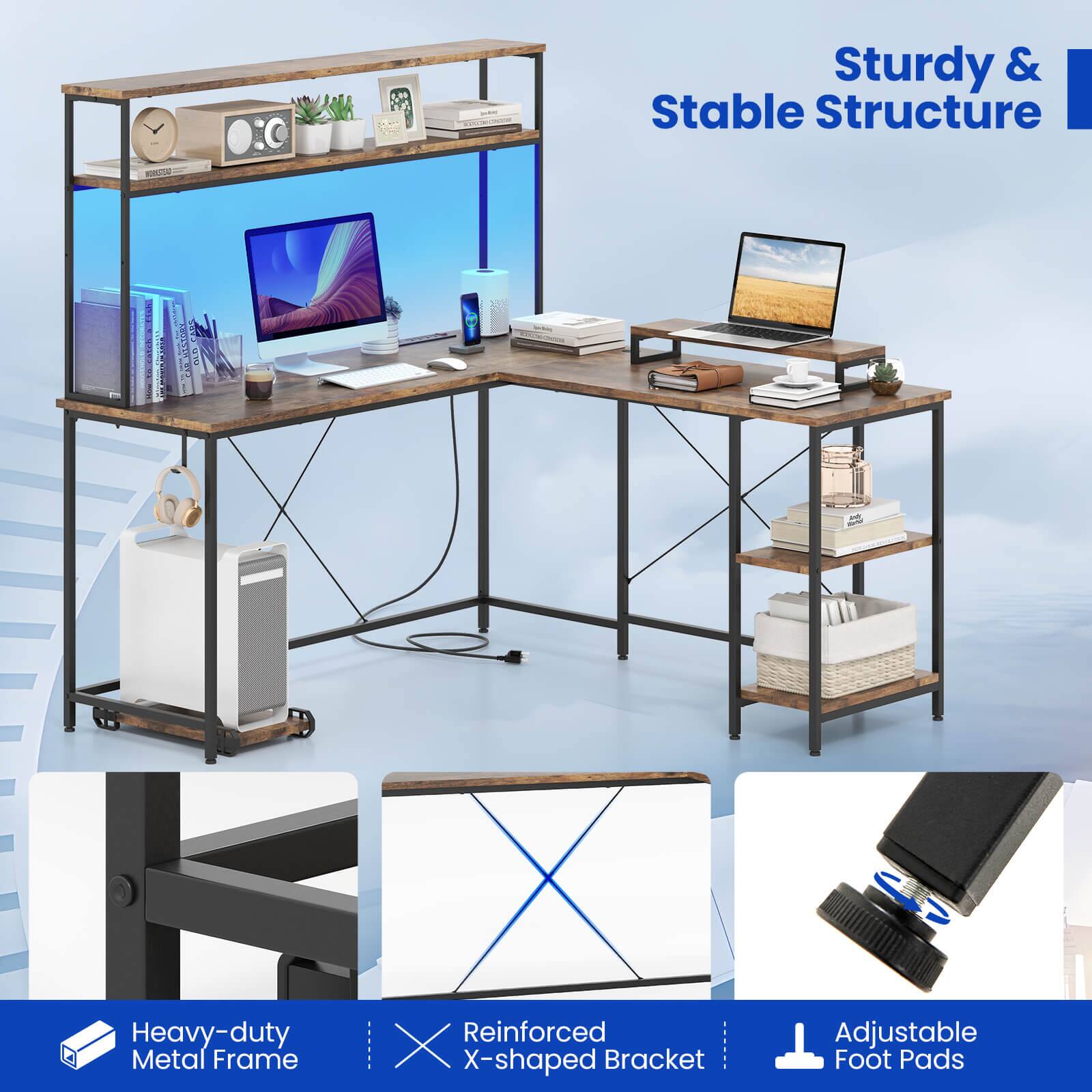 Sturdy & Stable Structure: This desk is made of sturdy materials and features a heavy-duty metal frame for reinforced support. The X-shaped bracket adds extra stability to the desk, ensuring that it can withstand the weight of the items placed on it. The adjustable foot pads provide added stability and can be adjusted to fit the surface of the desk.