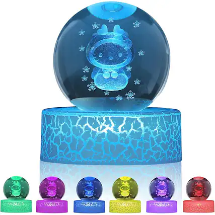 Front. Schertz - 3D Crystal Cat Ball Night Light, Multicolor LED Crackle Lamp, 2.37".