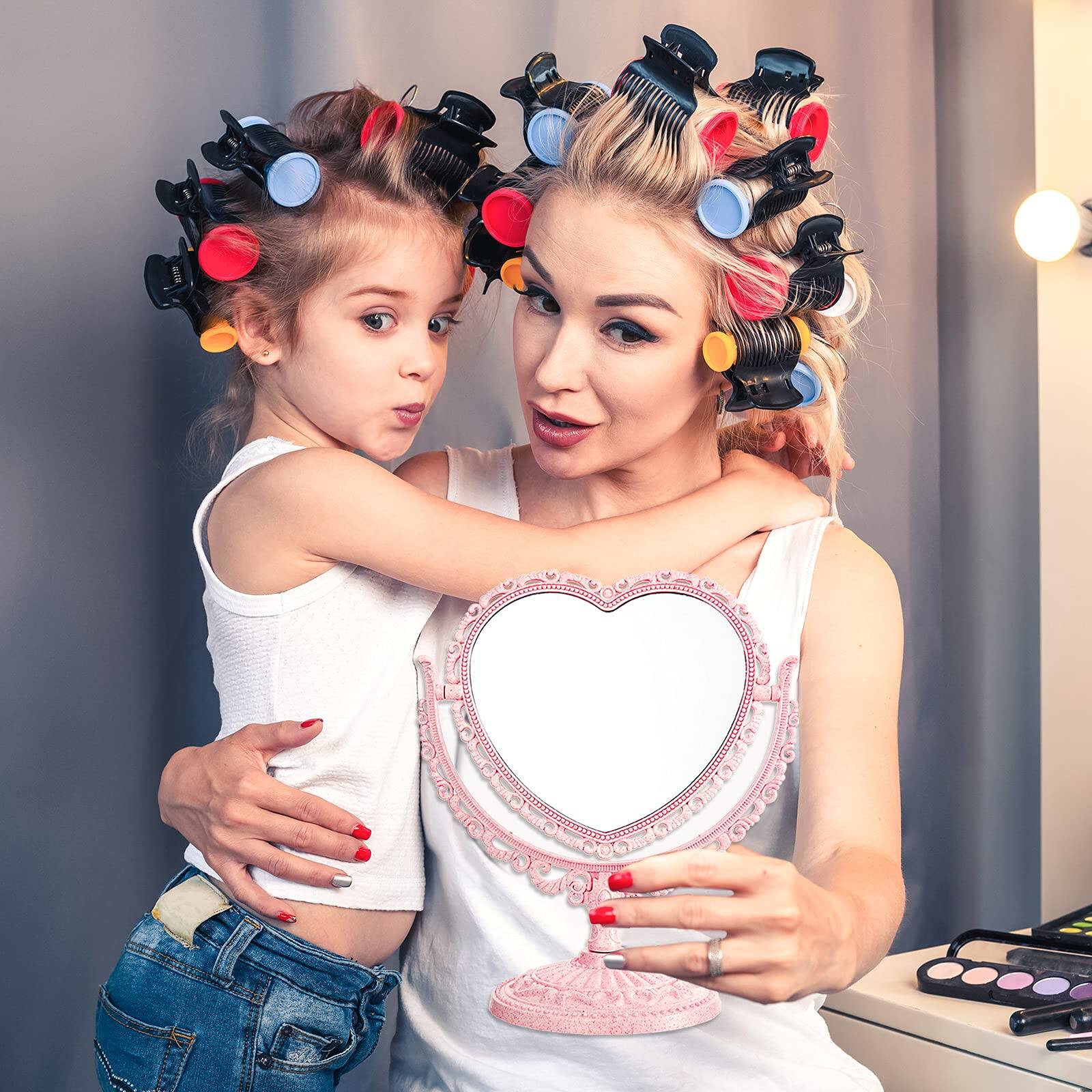 Alt View 3. Pacoar Cade - Heart Shaped Mirror Double Sided Dresser Coquette Room Decor Vintage Makeup For Dressing Bathroom Bedroom - Beige.