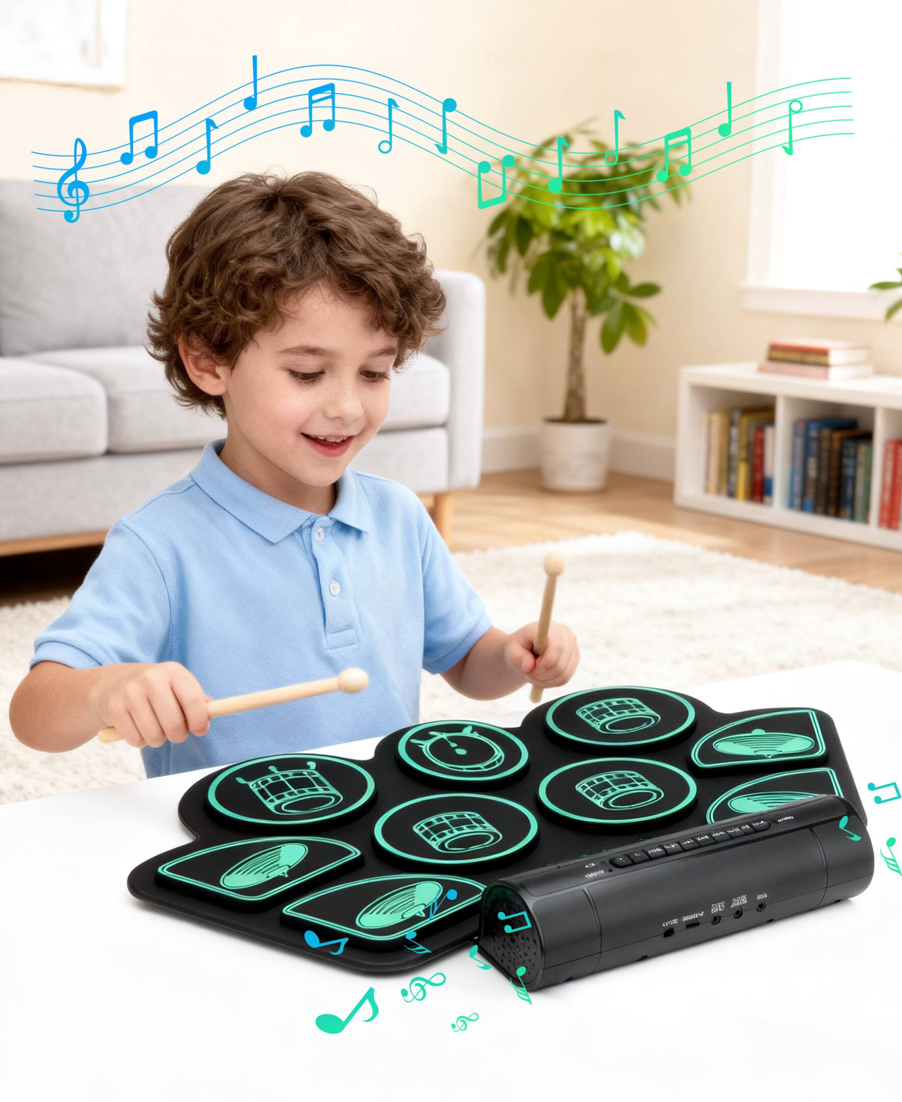 Alt View 5. Sugift - Kids Roll-Up Electronic Drum Set with Speakers, Headphone Jack & Foot Pedals - Green - Green.