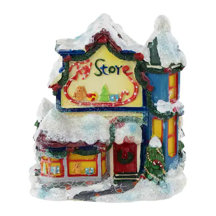Front. Northlight - Children's Toy Store Christmas Village Building Decoration - 4" - Yellow.