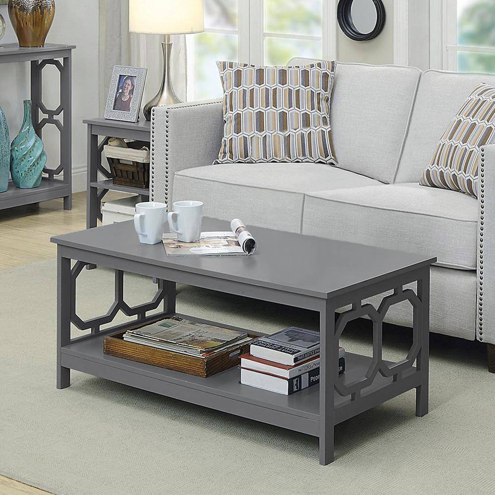 Angle. Convenience Concepts - Omega Coffee Table with Shelf - Gray#Grey.