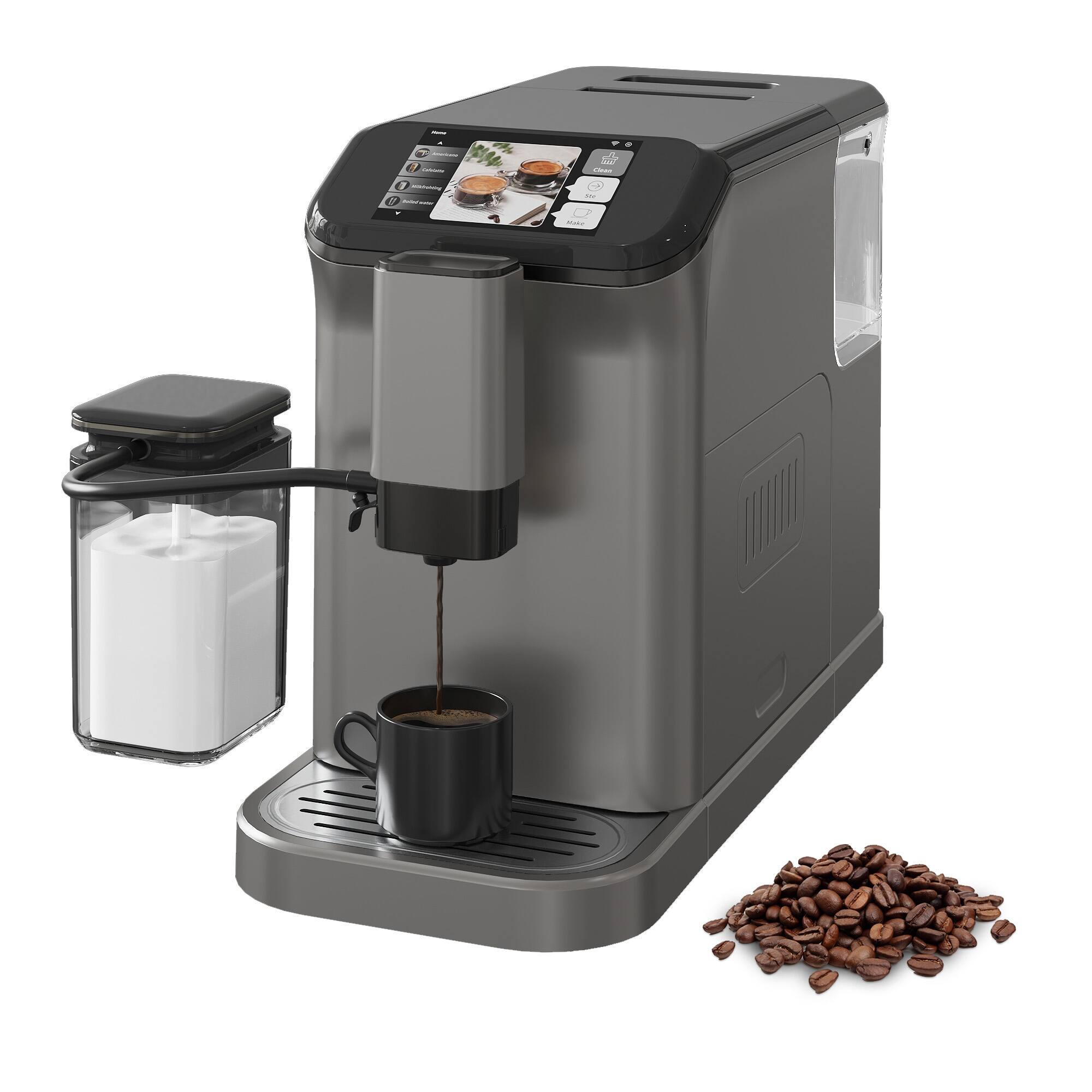 Front. TROPOW - 20 Bar Fully Automatic Espresso Machine with Dual Boiler - Grey.