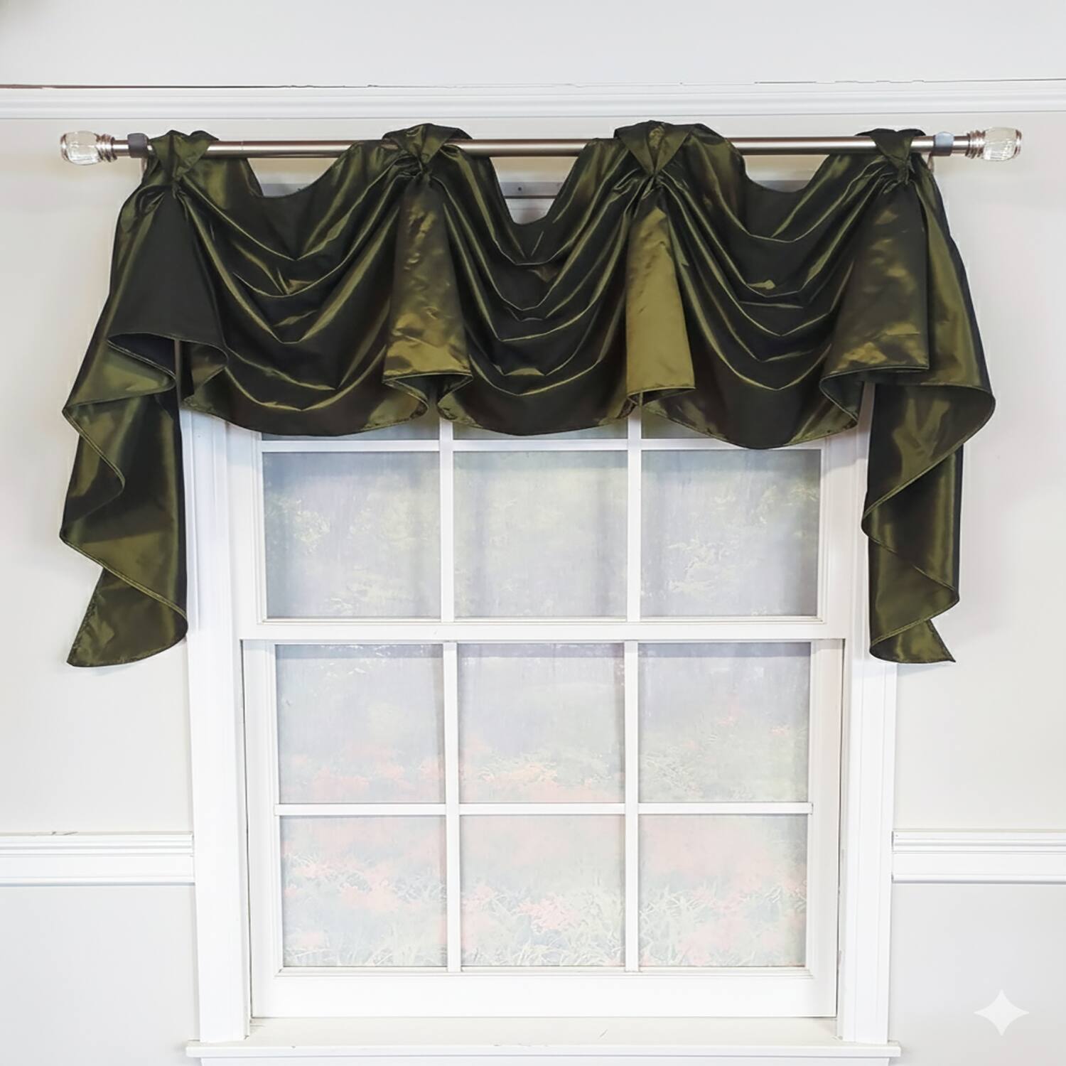 Angle. RLF Home - RLF Home Taffeta 3-S Victory 100% Polyester Tab Top Swag Window Curtain 54" x 25" Green - Green.