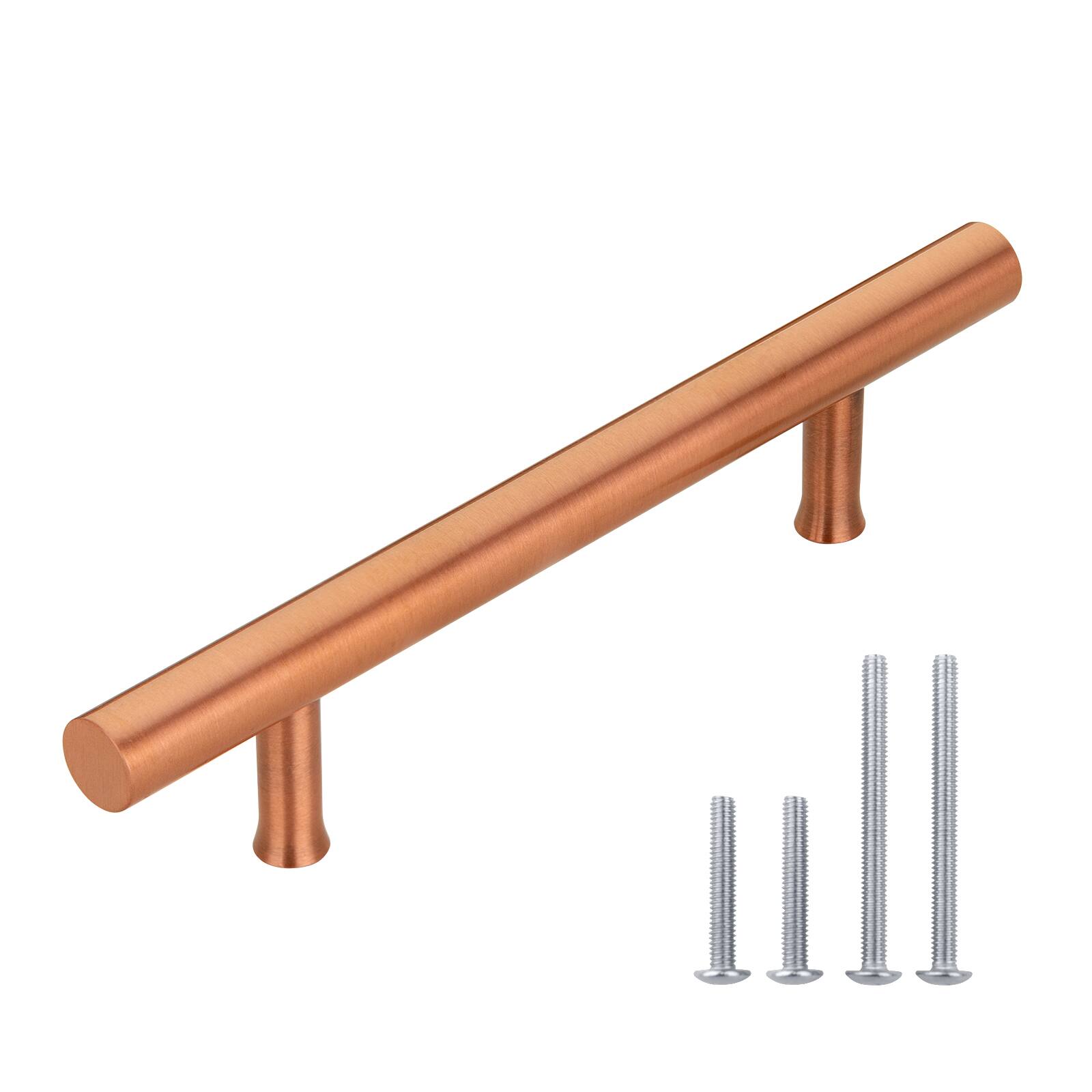 Angle. Akicon - Akicon Solid Brass 3-3/4 Inch Hole Center Kitchen Cabinet Handles Drawer Pulls 5-Pack in Copper - Copper.
