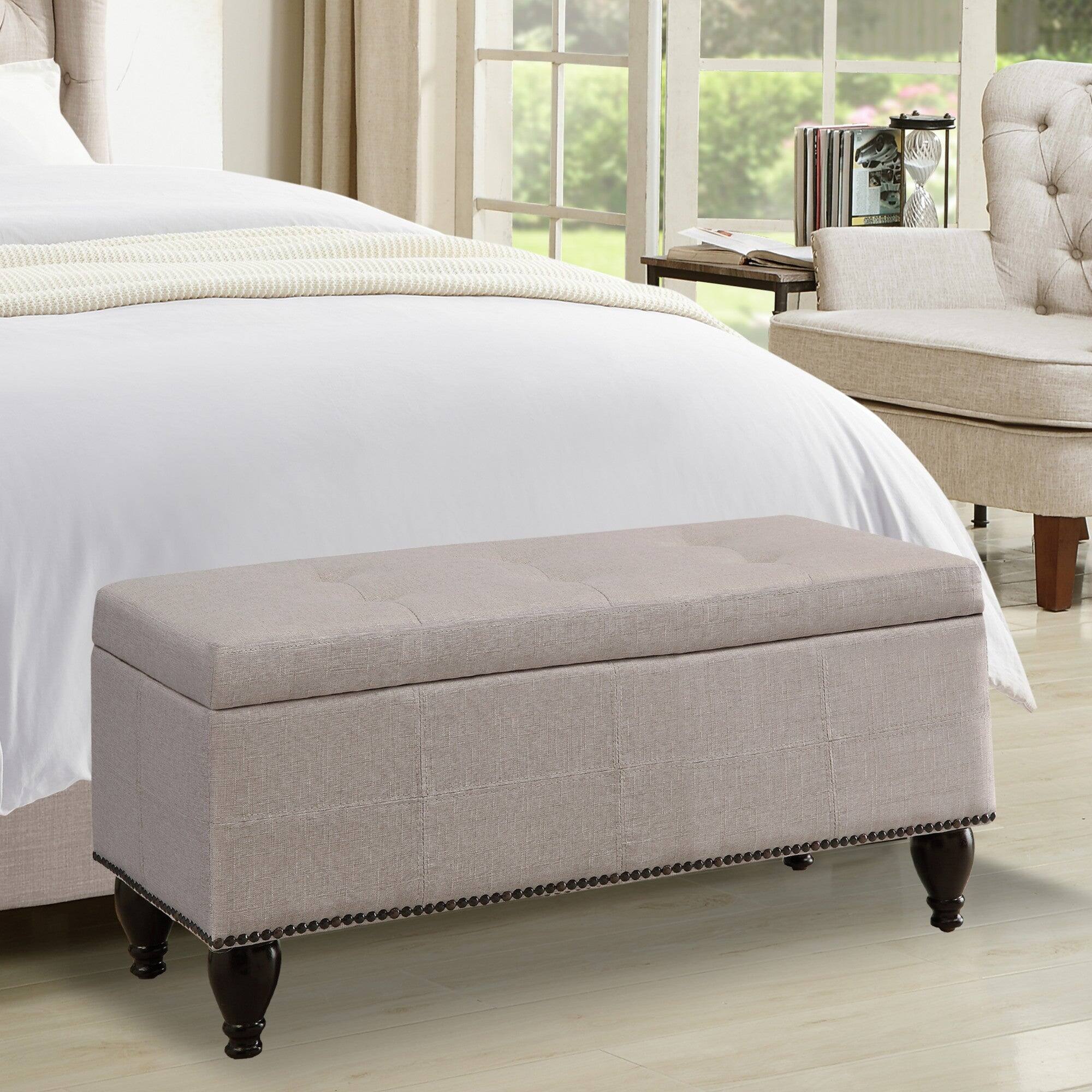 Alt View 6. Boyel Living - Small Linen Bench with Nailhead Trim and Solid Wood Legs - Beige.