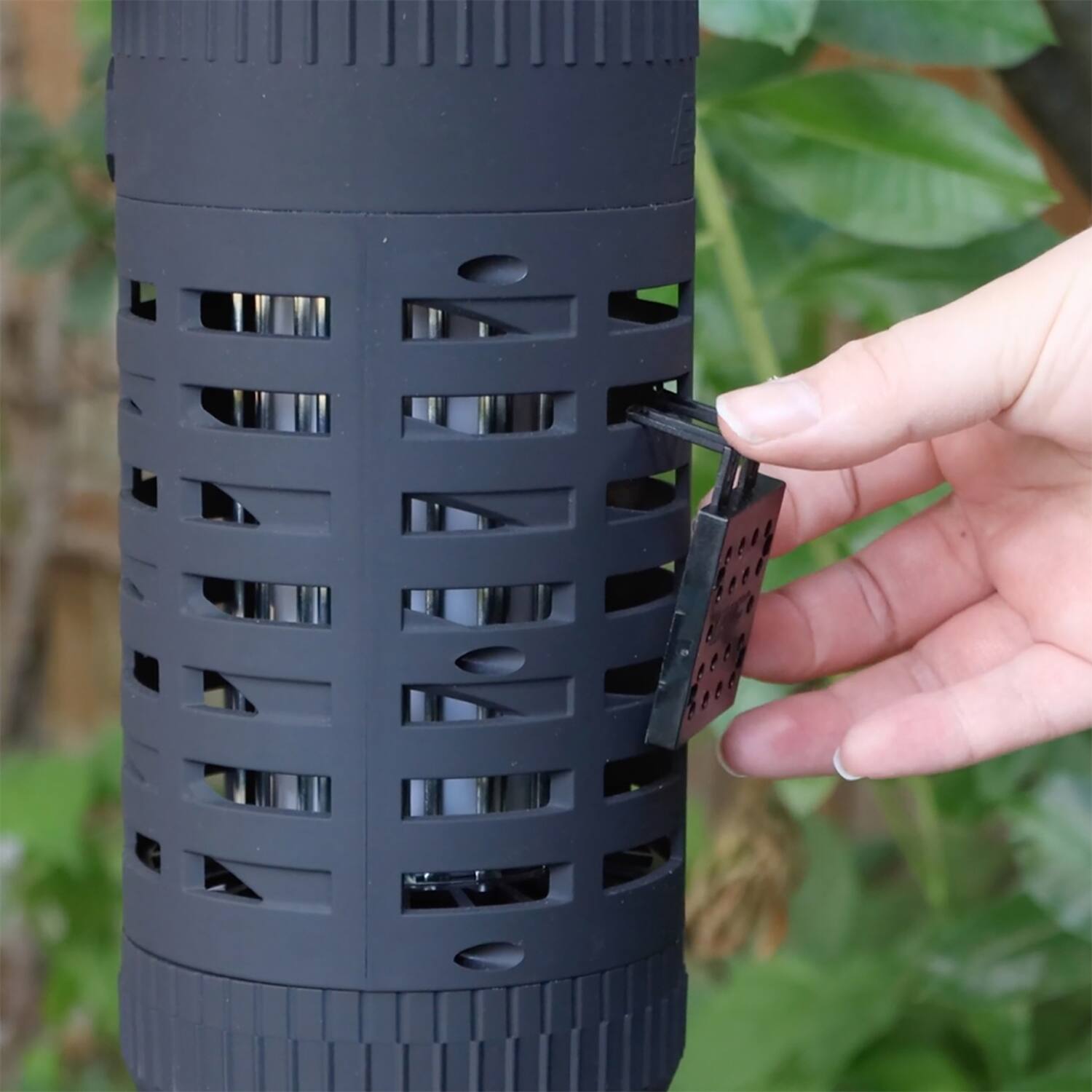 Left. PIC - Flickering Flame Solar Portable Insect Killer Lantern - Black.