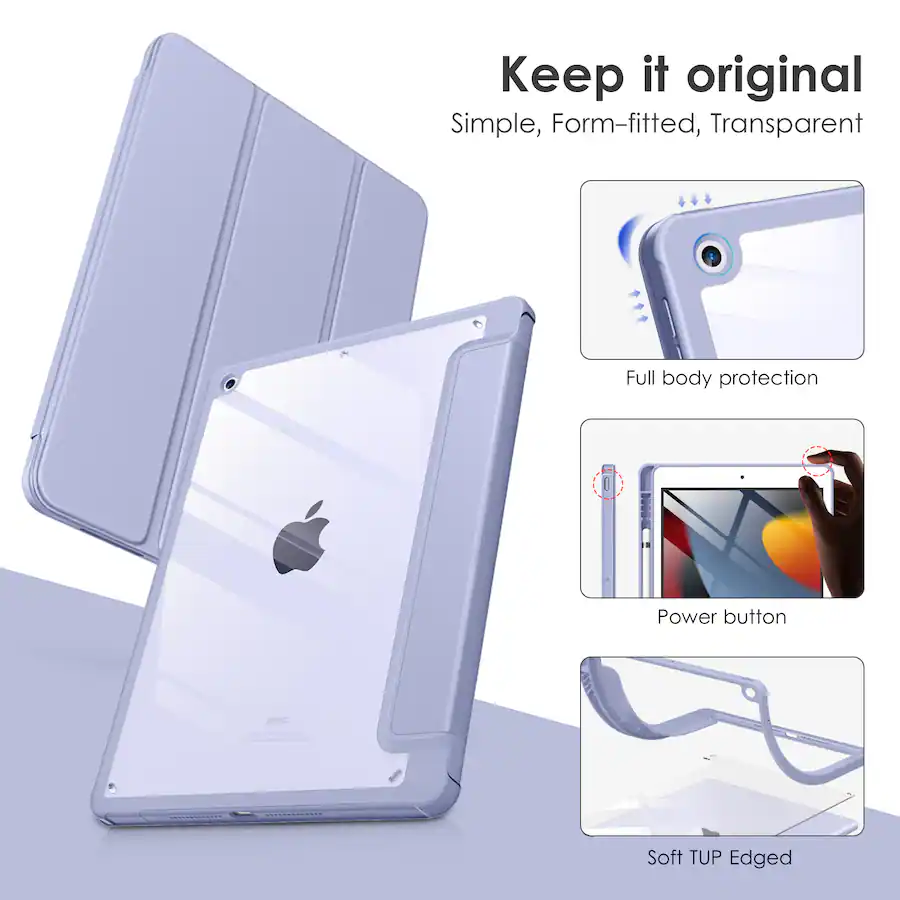 Backing Pad 10 Inch DTTO Case for iPad 9th/8th/7th Generation 10.2 inch, Clear Back, TPU ...