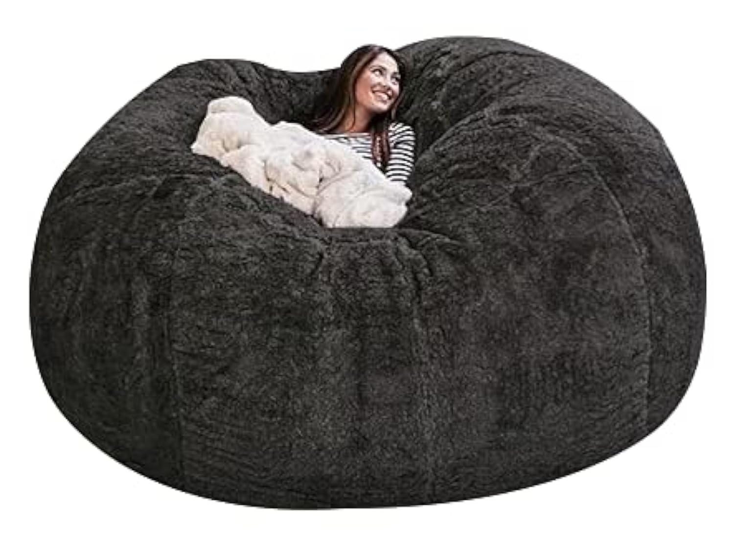 PO3TICJUNKI3 - Bean Bag Big Huge Giant Chair For Adults no Filler Comfy Fluffy Round Beanbag Lazy Sofa Cover Machine Washa - Dark Grey1